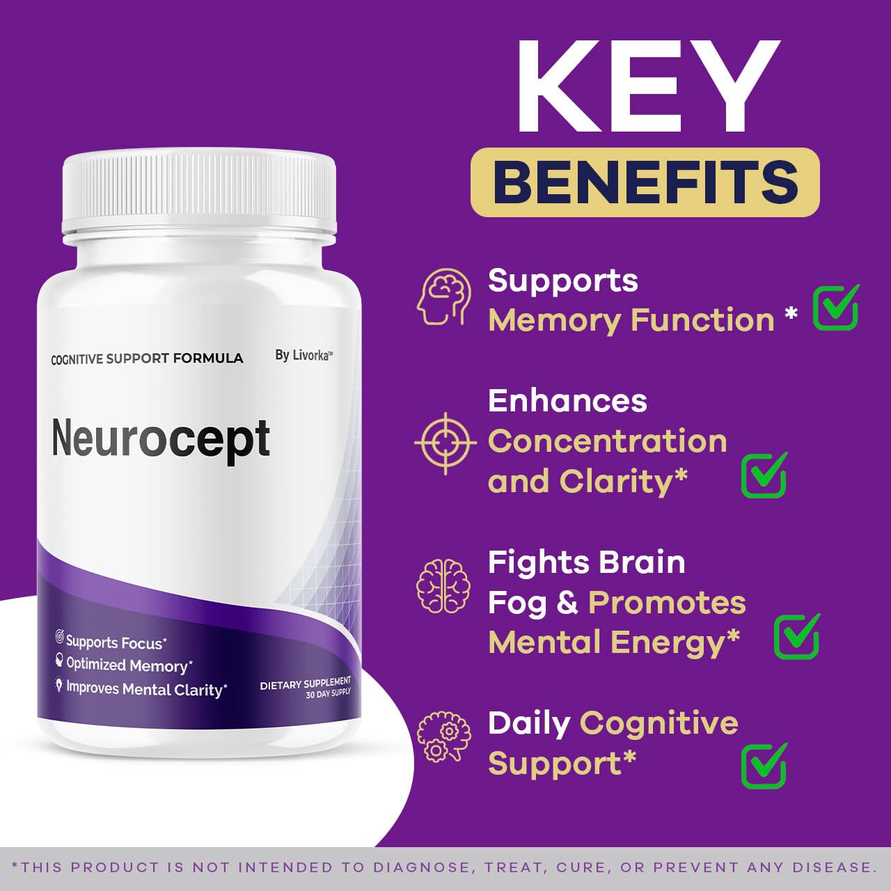 (3 Pack) Neurocept Brain Supplement Capsules – Memory & Focus Support – 180 Capsules (3 Months)