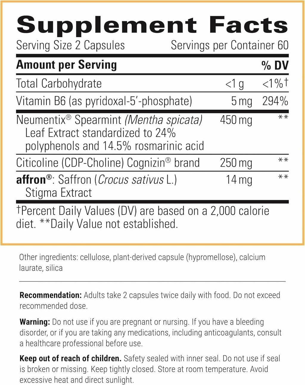 Integrative Therapeutics Neurologix - Brain Health Supplement* - Non-Stimulant Nootropic Supplement for Focus* - Memory Support* - Vegan, Gluten-Free & Dairy-Free - 28 Capsules (14 Servings)