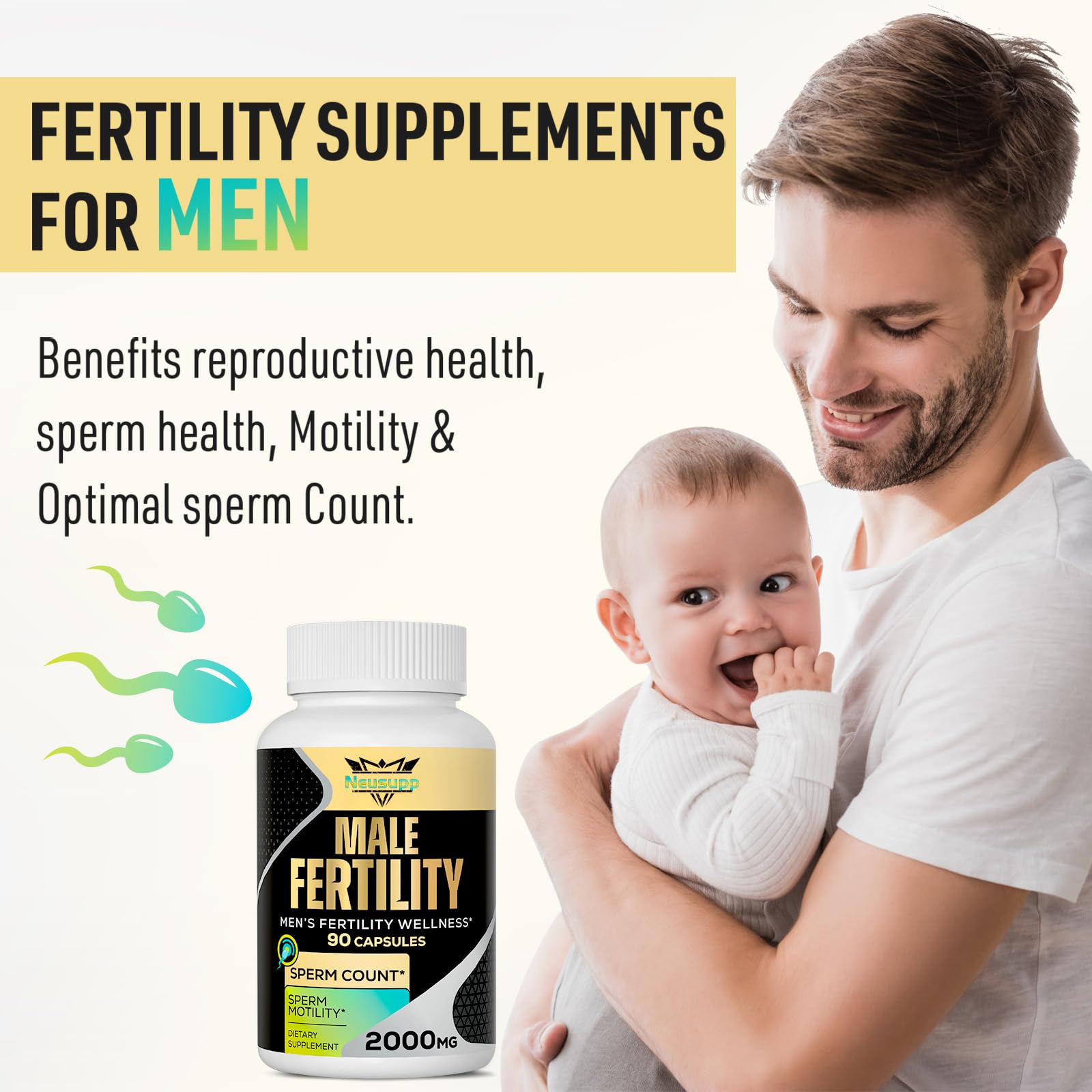 Neusupp Male Fertility Supplements – Maca, Zinc & Folate for Sperm Quality (Pack of 4)