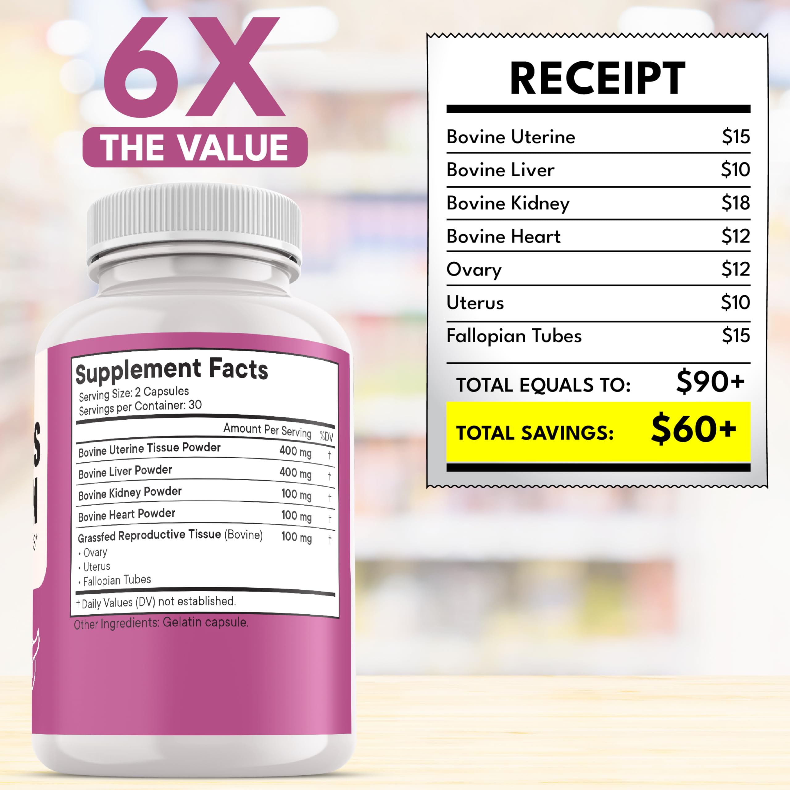 New Age Beef Organ Supplement for Women – Grass-Fed Liver, Kidney, Heart & Uterus Tissue | 120 Capsules