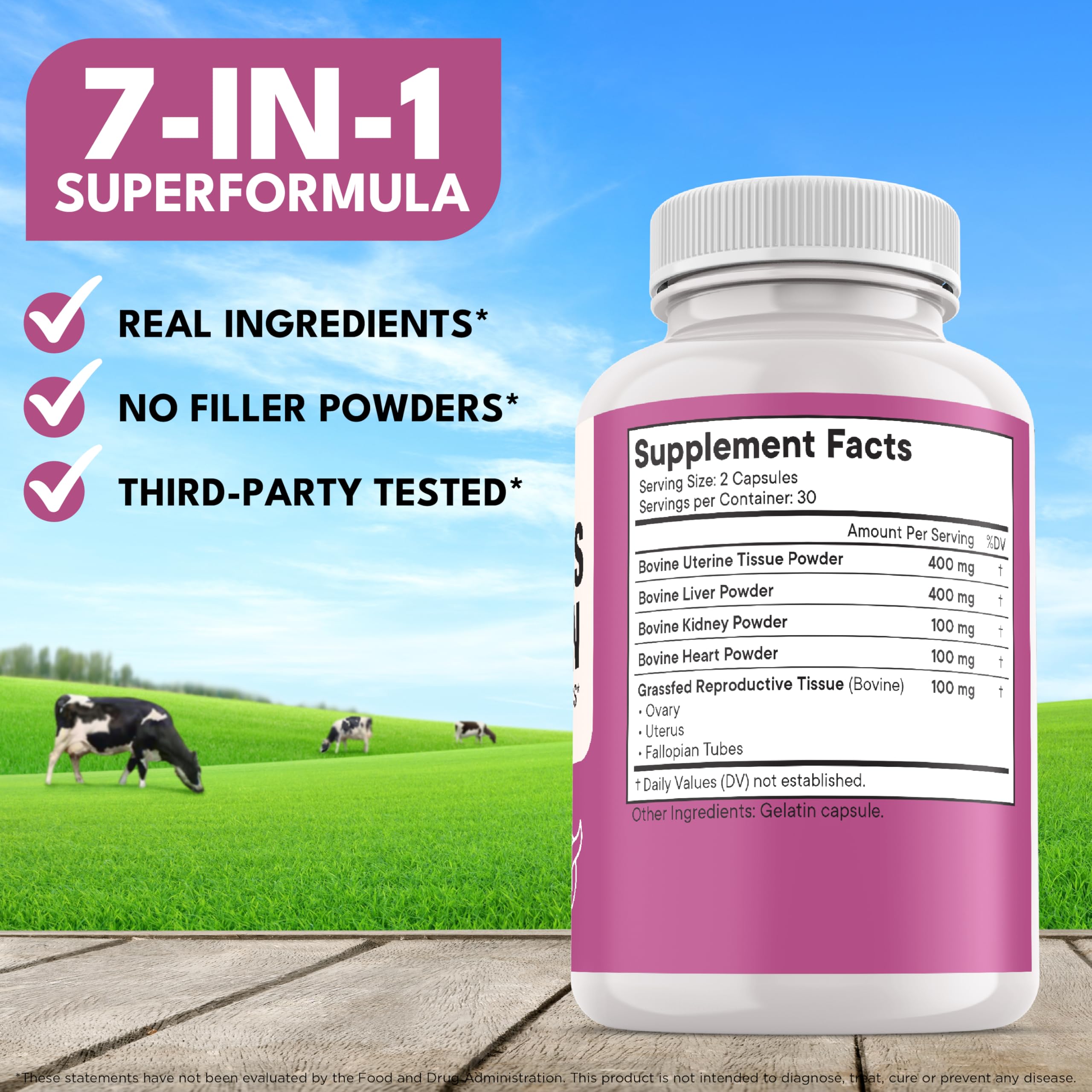 New Age Beef Organ Supplement for Women – Grass-Fed Liver, Kidney, Heart & Uterus Tissue | 120 Capsules