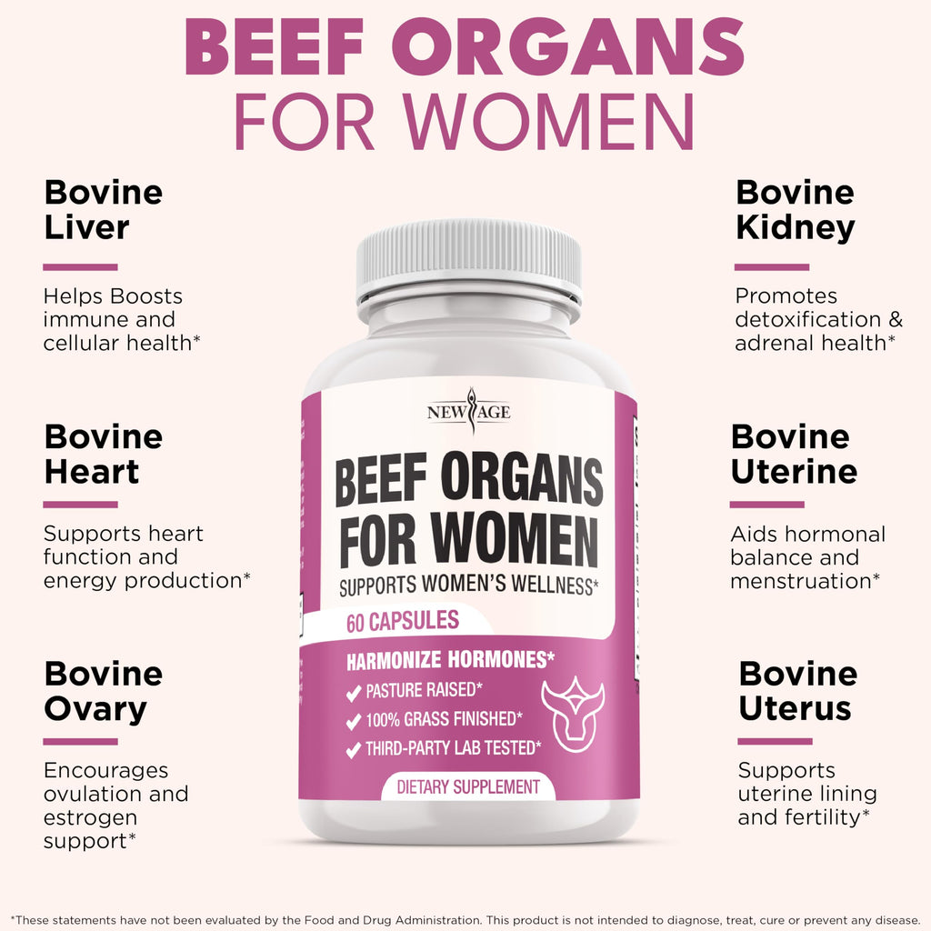NEW AGE Beef Organ Supplement for Women - Grass-Fed, Pasture Raised - 60 Capsules