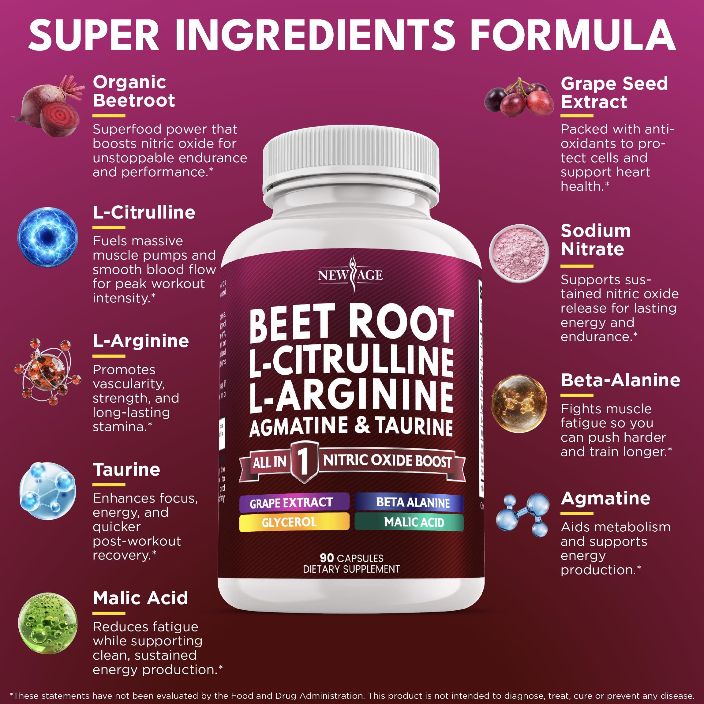 NEW AGE Beet Root Capsules | NO2 Blend with L-Arginine & L-Citrulline | 180 Vegan Capsules