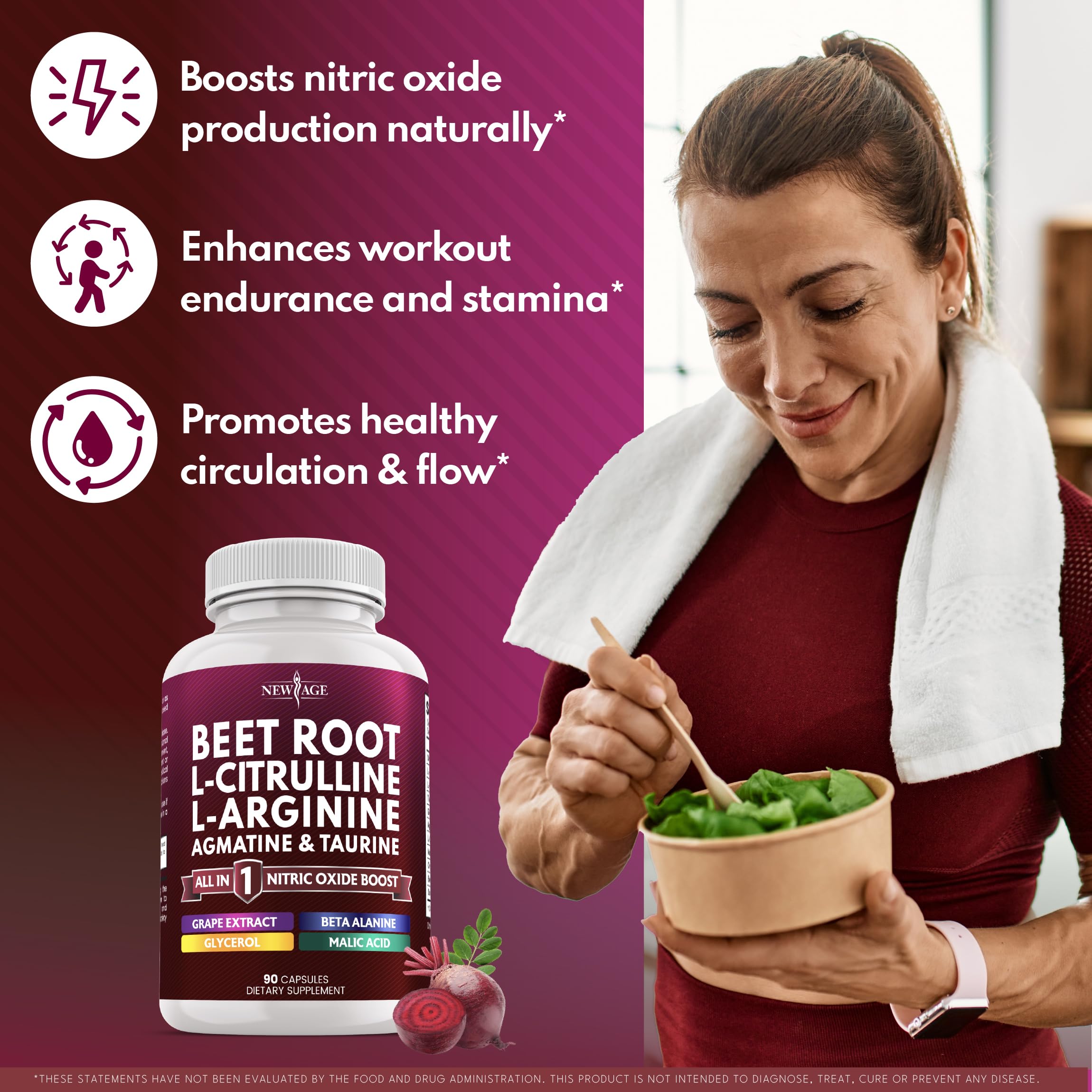 NEW AGE Beet Root Capsules | NO2 Blend with L-Arginine & L-Citrulline | 180 Vegan Capsules