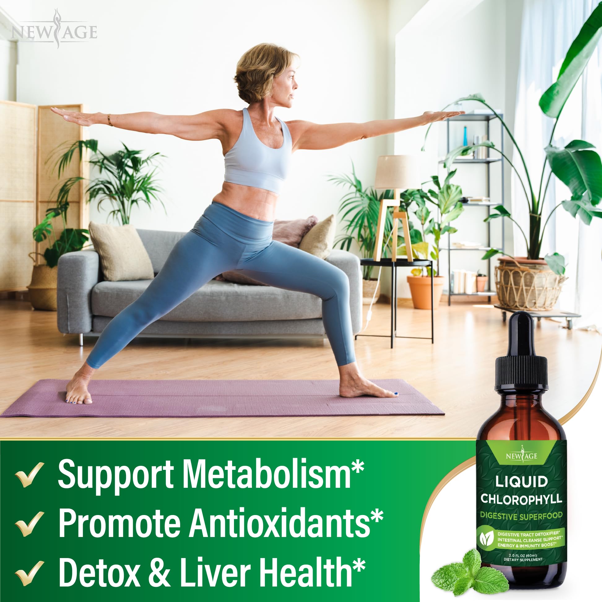 NEW AGE Chlorophyll Liquid Drops – Energy, Digestion & Immune Support (2 fl oz)