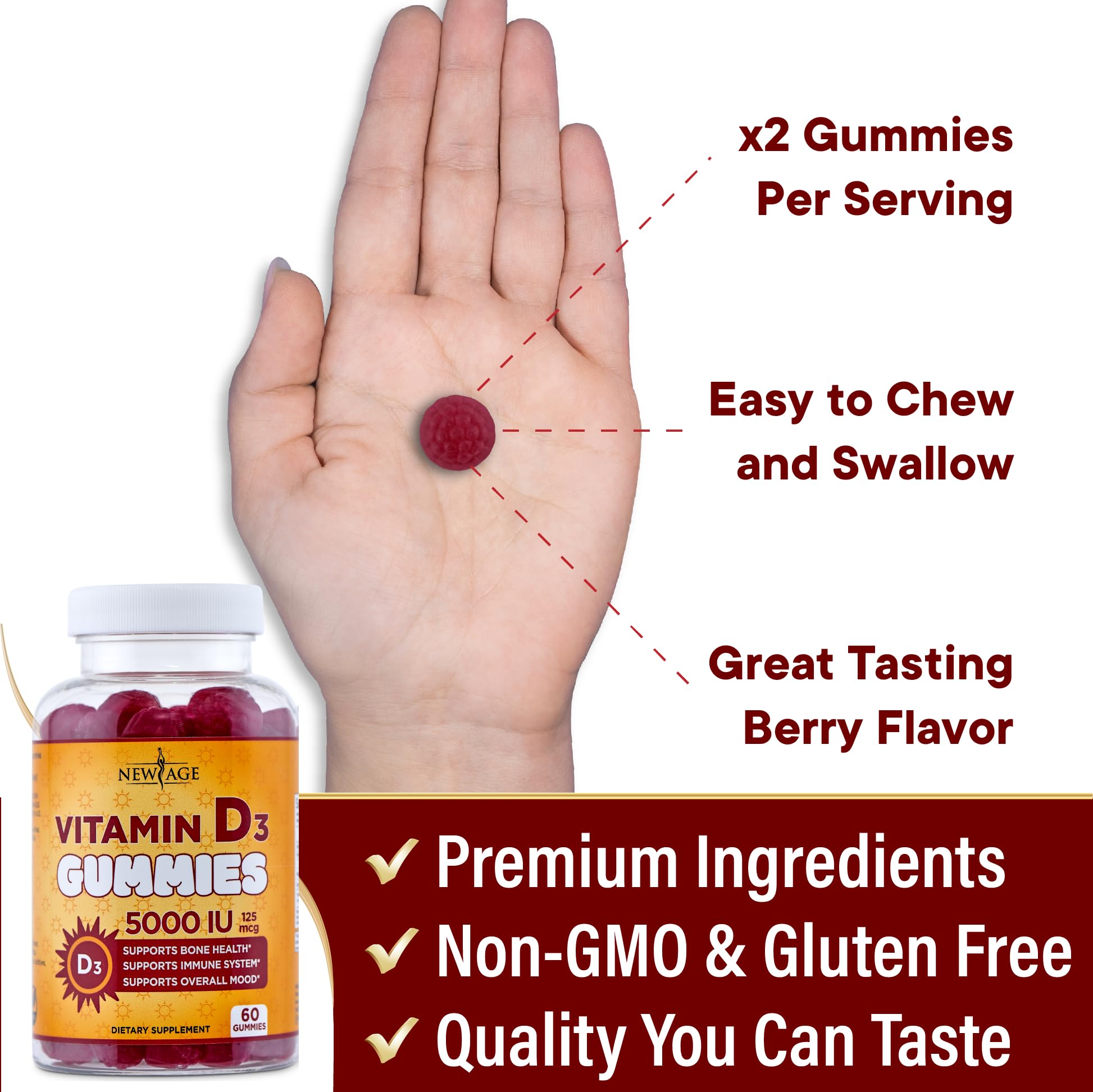 NEW AGE Vitamin D3 5000 IU Gummies - Immune & Bone Health