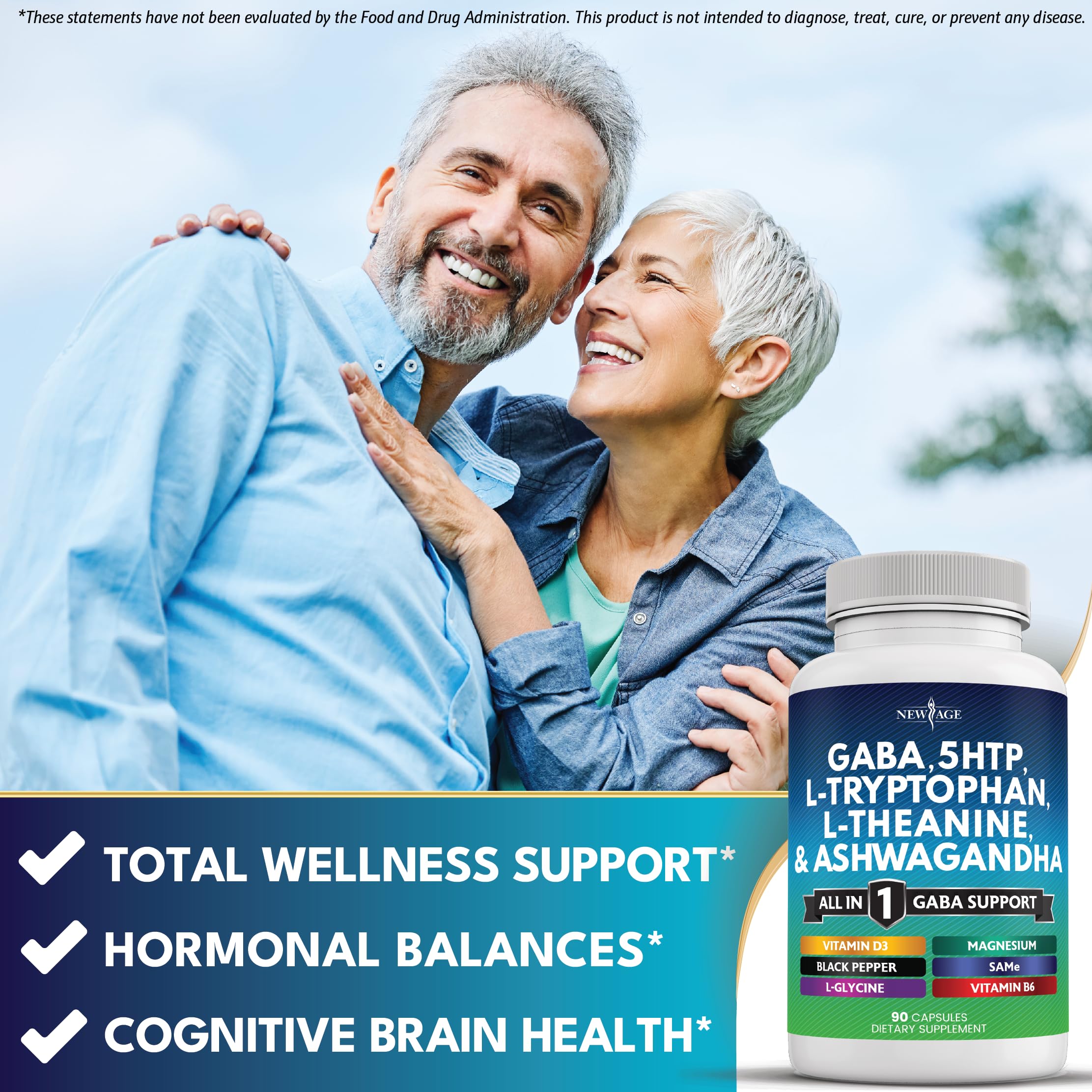 NEW AGE GABA 750mg + 5-HTP 200mg – All-in-One Mood & Calm Support (270 Count)