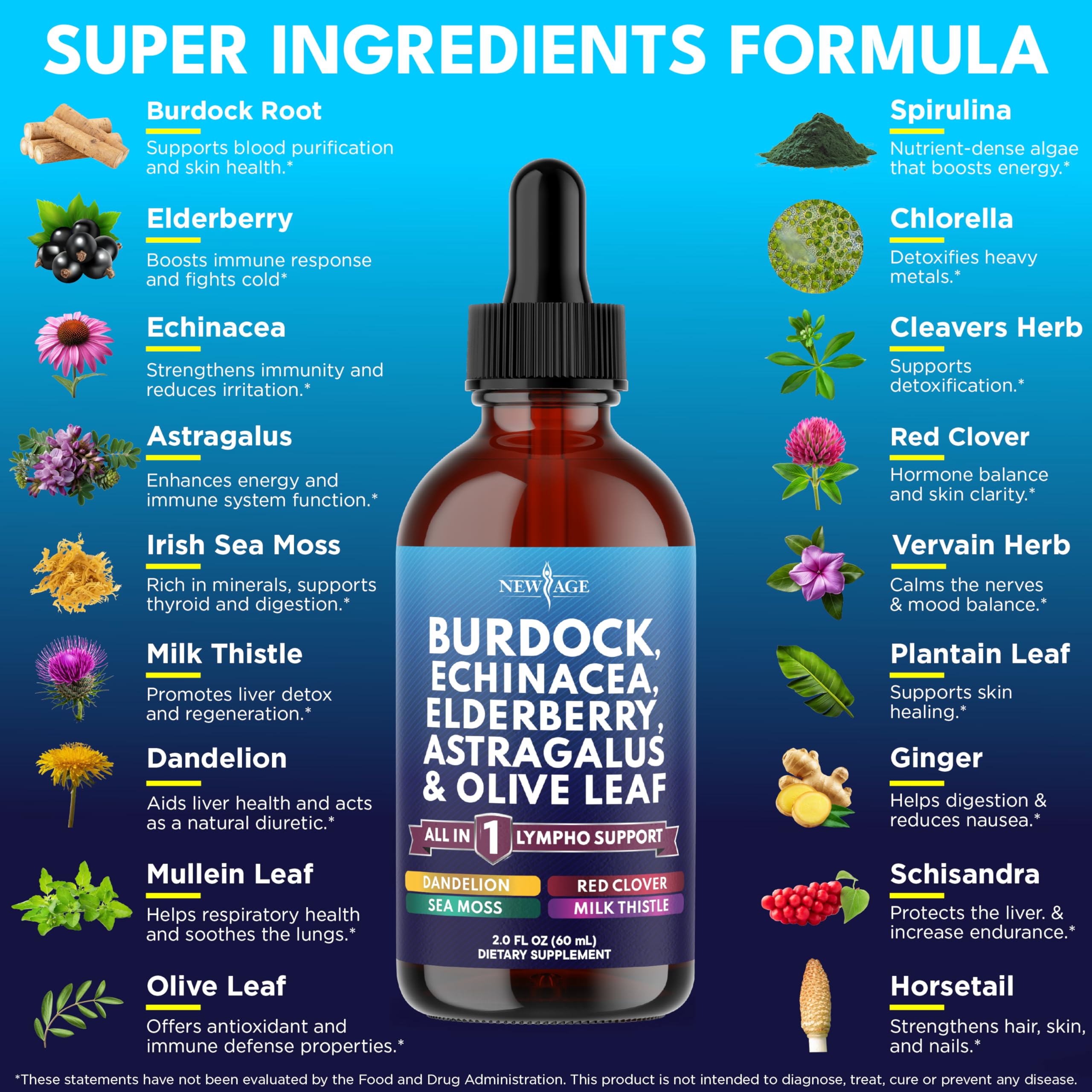 NEW AGE Lymphatic Drainage Drops – Burdock Root & Herbal Immune Support (4 oz)