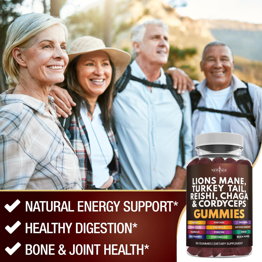 NEW AGE Mushroom Lion's Mane Gummies - 120 Count | Cognitive & Immune Support with Reishi & Cordyceps