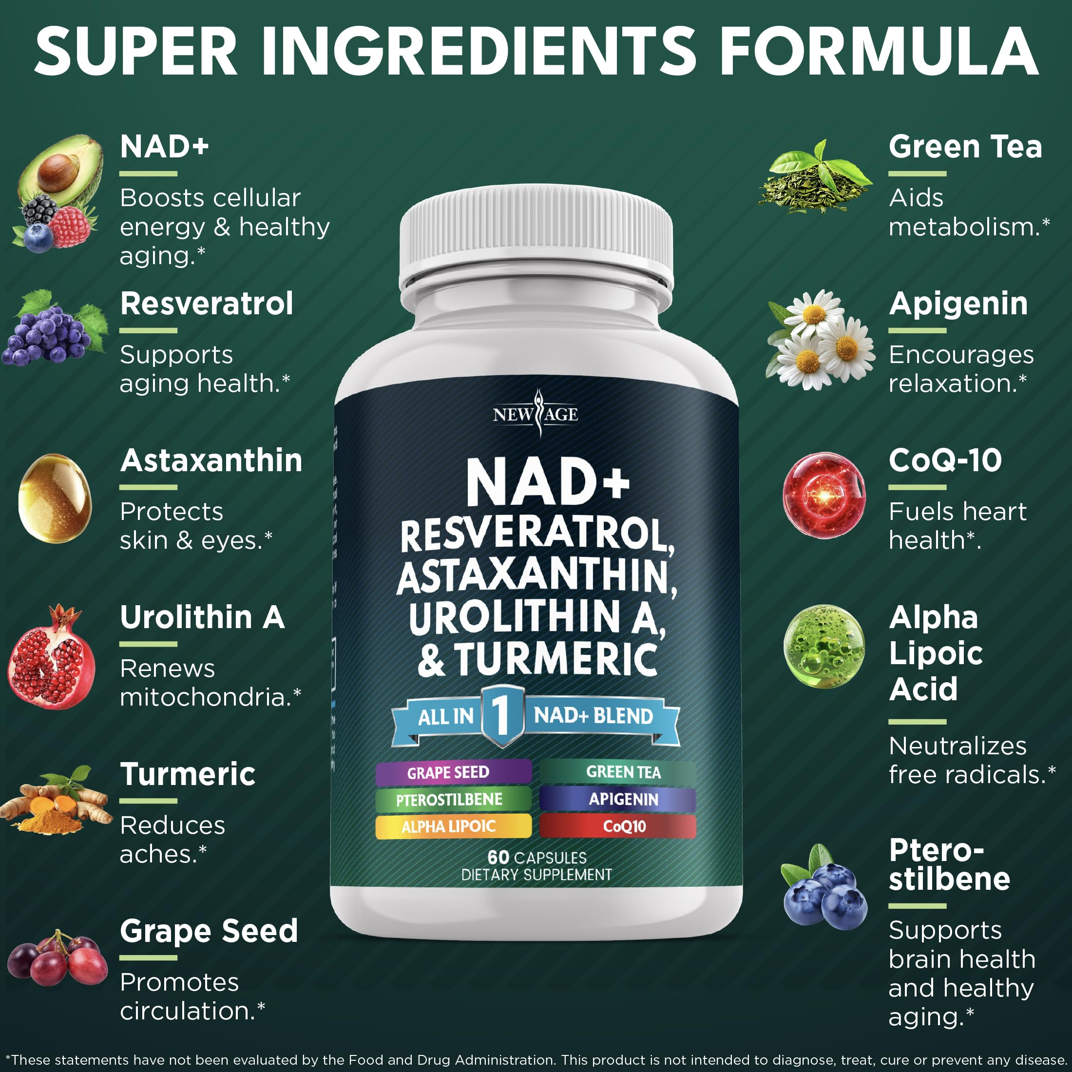 NEW AGE NAD+ Supplement - NAD+ Energy, Antioxidant Blend, Vegan