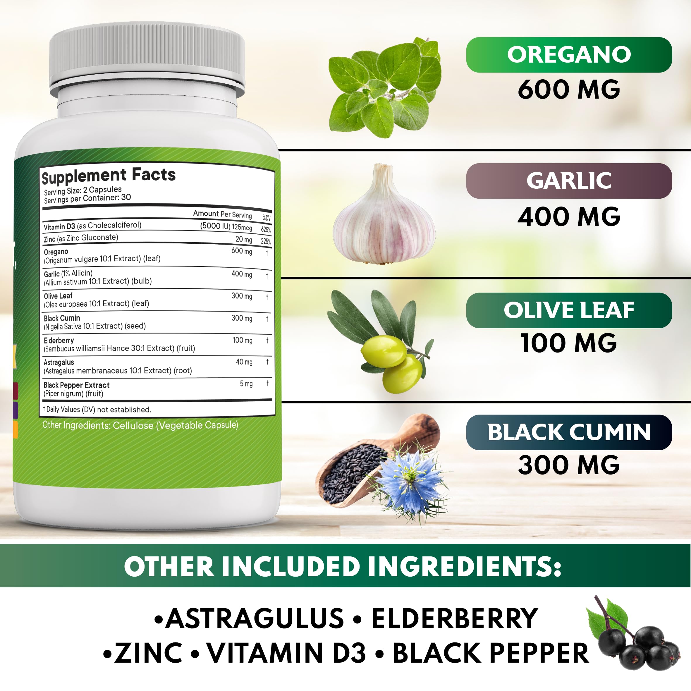 New Age Oregano Oil Garlic Extract Olive Leaf with Astragalus – 120 Count | Immune Support Supplement for Women & Men