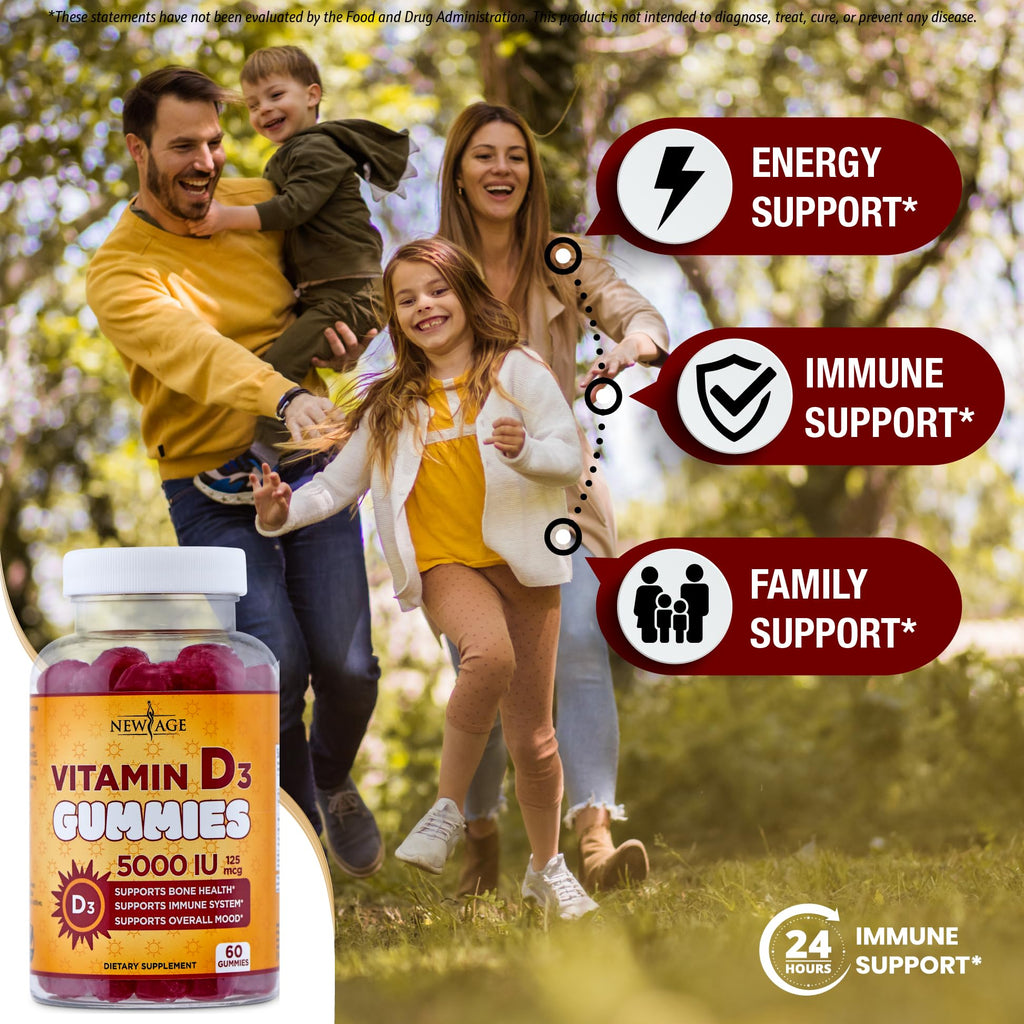 NEW AGE Vitamin D3 5000 IU Gummies — Immune Support, Non-GMO, Gluten-Free