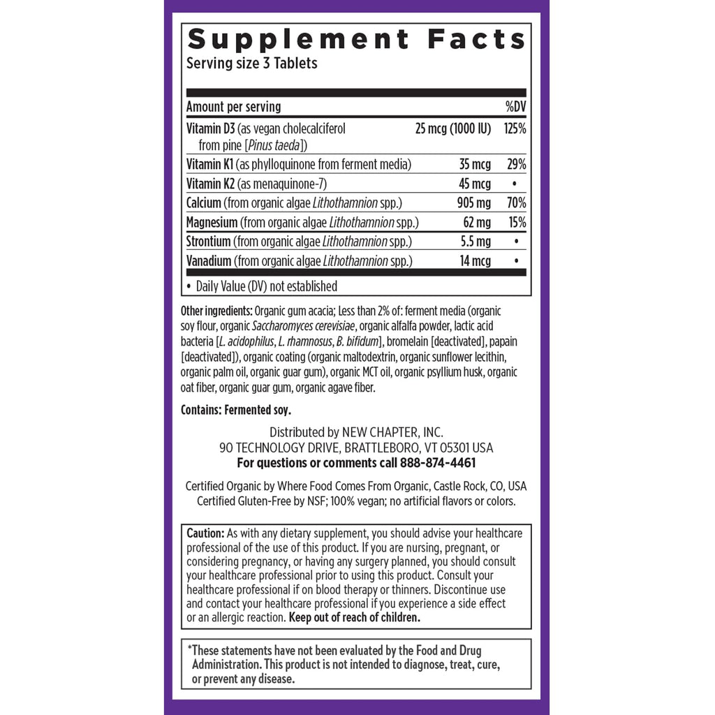 New Chapter Calcium Supplement – Organic Plant-Based Calcium with D3+K2 for Bone, Joint & Heart Support