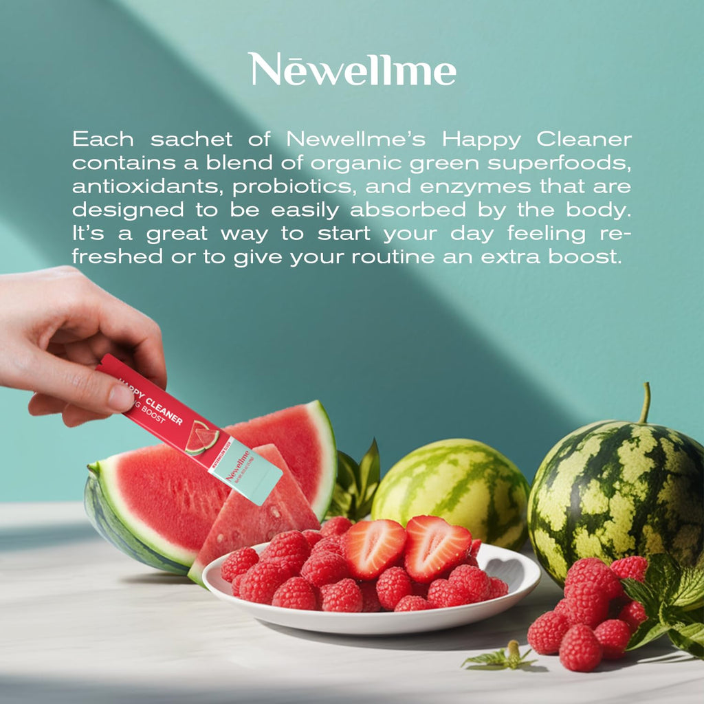 NEWELLME Happy Cleaner Super Greens Powder – Watermelon & Berry Variety Pack, 28 Packets