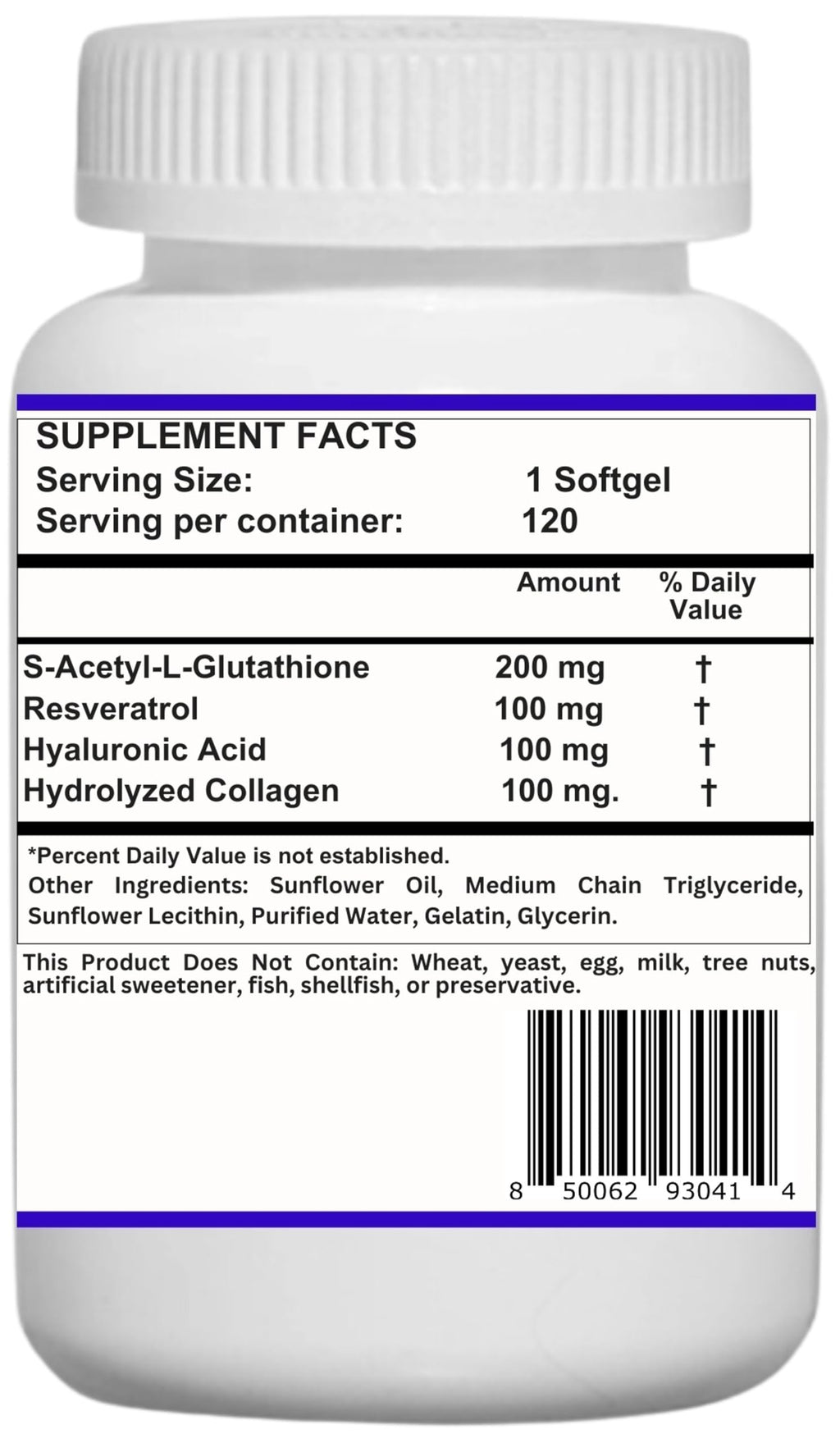 Nikoni Liposomal S-Acetyl L-Glutathione + Resveratrol – HA & Collagen 500 mg, 120 Softgels