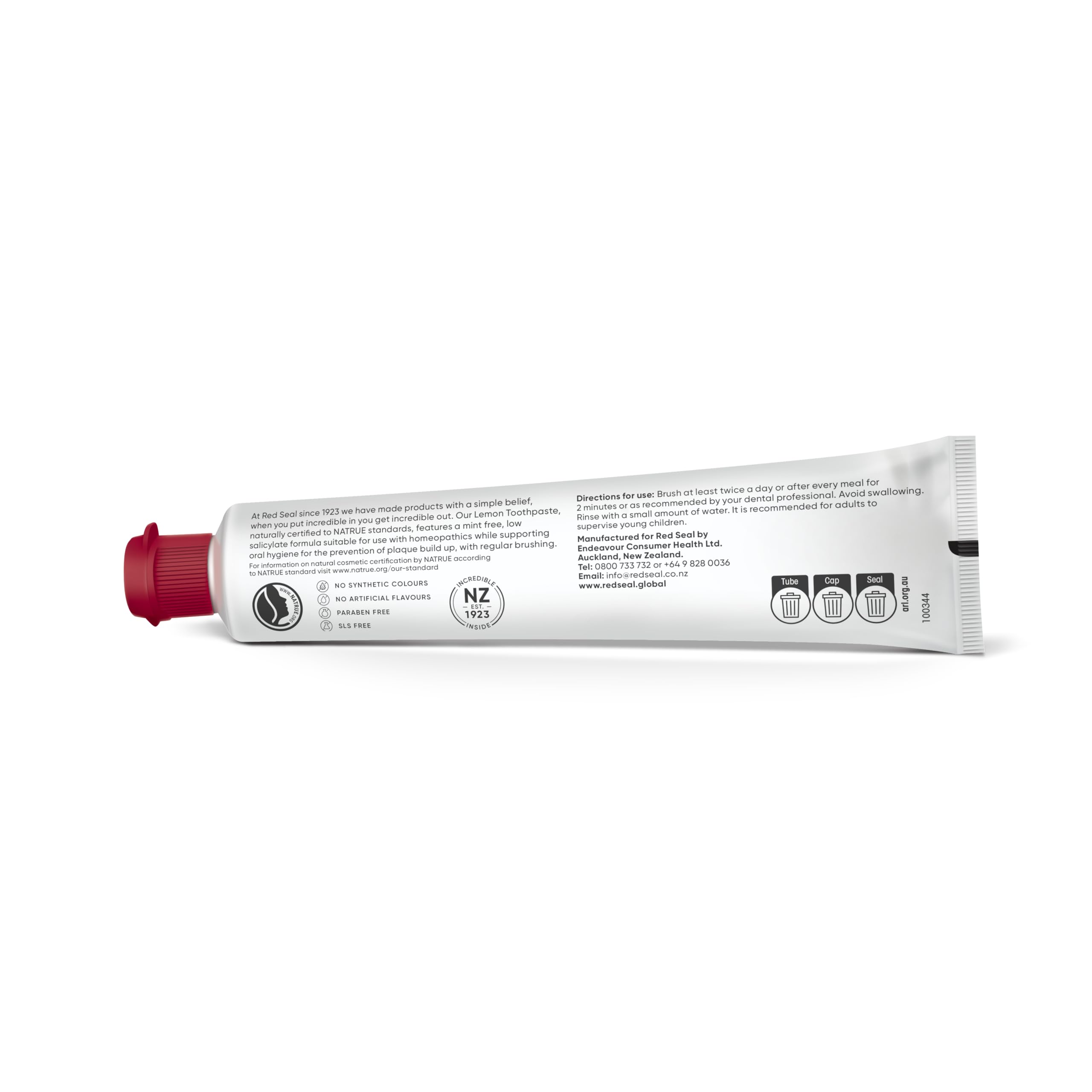 Red Seal Lemon Toothpaste - Fluoride Free, Mint-Free, Vegan, SLS Free, NATRUE Certified Natural | 3.53 oz