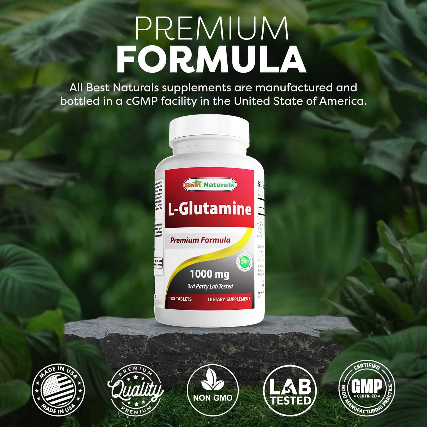 Best Naturals L-Glutamine 1000mg – 180 Count (Non-GMO) Tablets