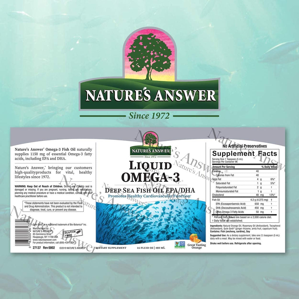 Nature's Answer Liquid Omega-3 | Deep Sea EPA/DHA Fish Oil | Gluten-Free 16oz Pack of 2