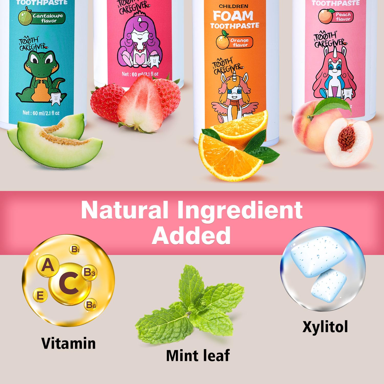 NOHOO Fluoride Free Foam Toothpaste for Kids – Peach Flavor (2 Pack)
