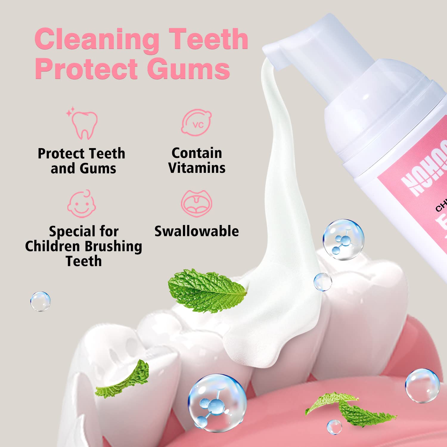 NOHOO Fluoride Free Foam Toothpaste for Kids – Peach Flavor (2 Pack)