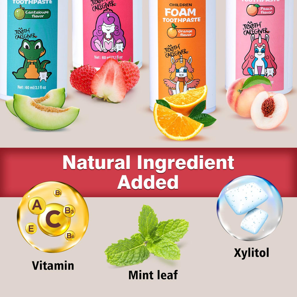 NOHOO Fluoride-Free Foam Toothpaste for Kids – Strawberry & Peach Flavors