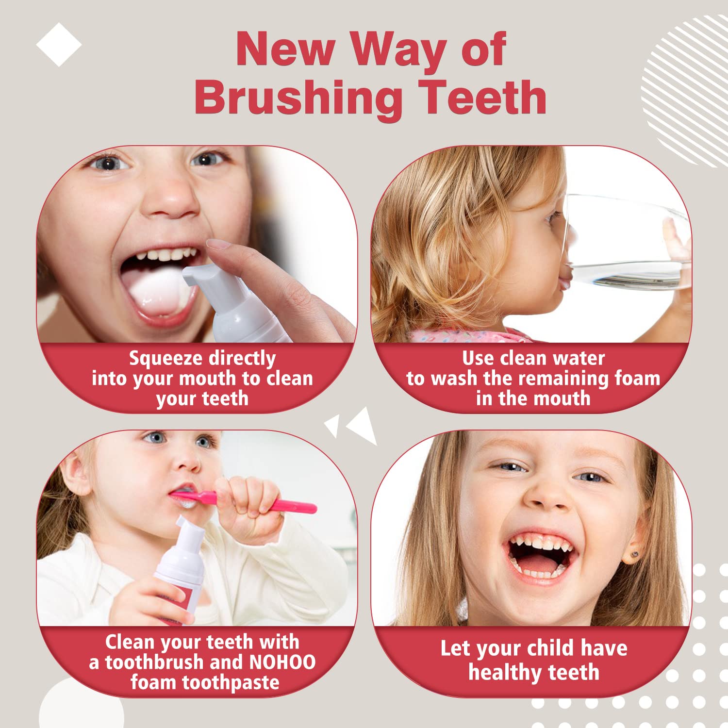 NOHOO Fluoride Free Foam Toothpaste for Kids – Strawberry & Canteloupe