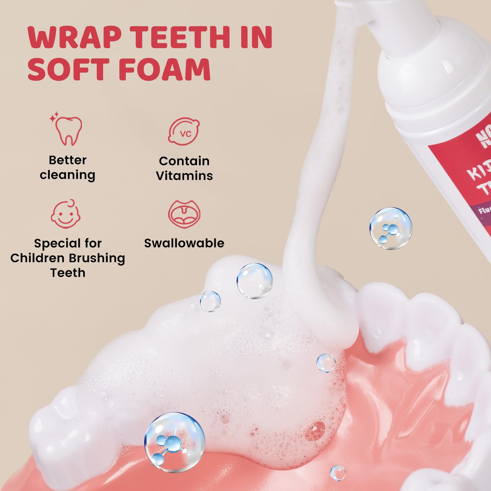 NOHOO Fluoride-Free Foam Toothpaste for Kids - Fruit Flavour
