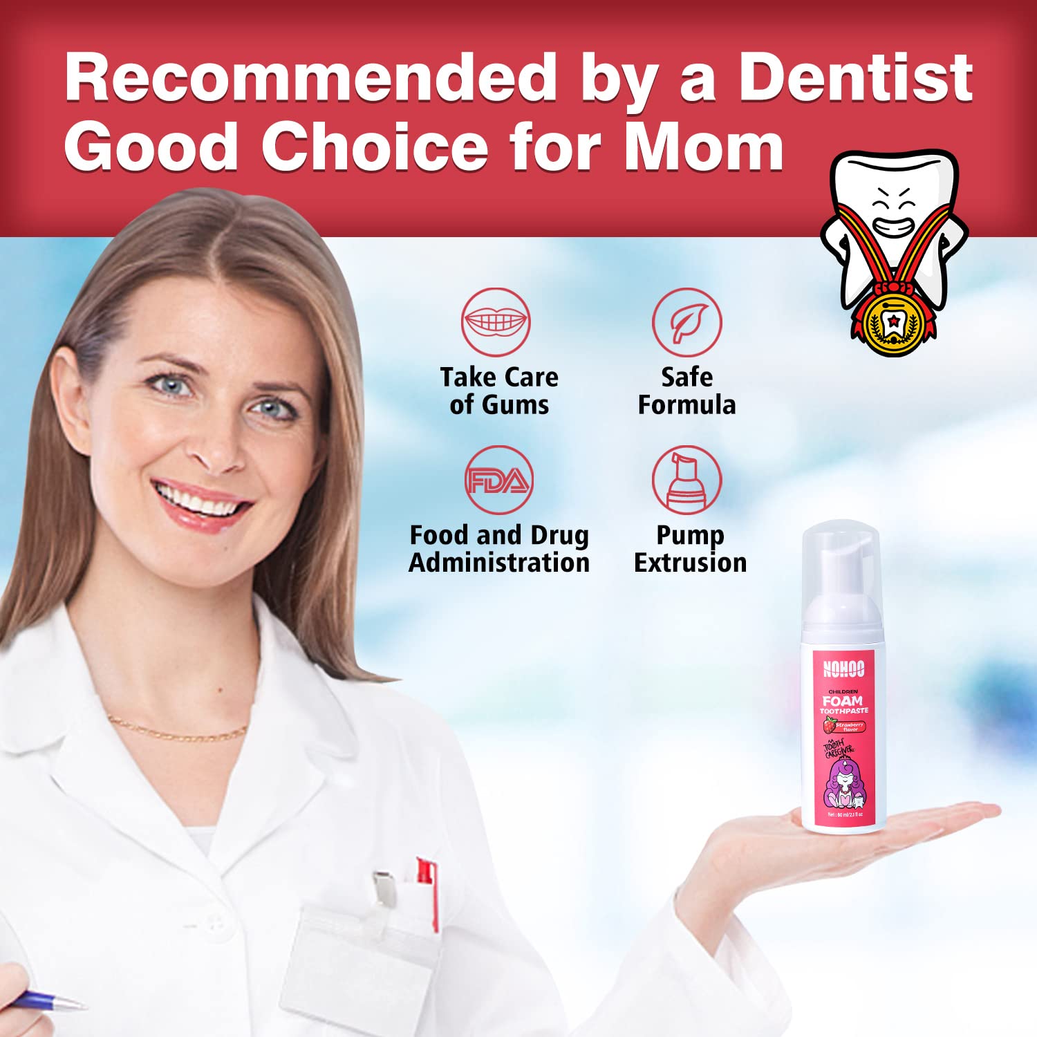 NOHOO Fluoride-Free Foam Toothpaste for Kids - Fruit Flavour