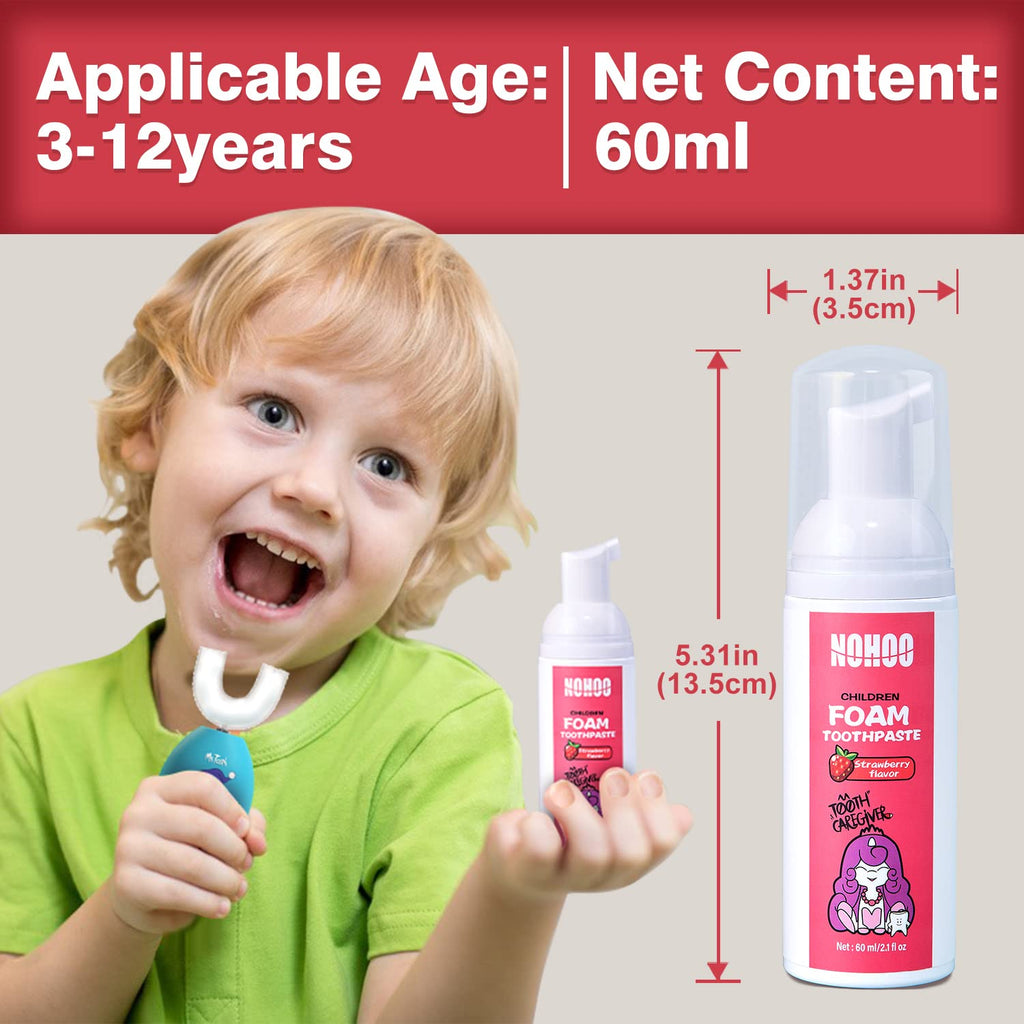 NOHOO Fluoride-Free Strawberry Foam Toothpaste for Kids (2-Pack) - Gentle Training Toothpaste