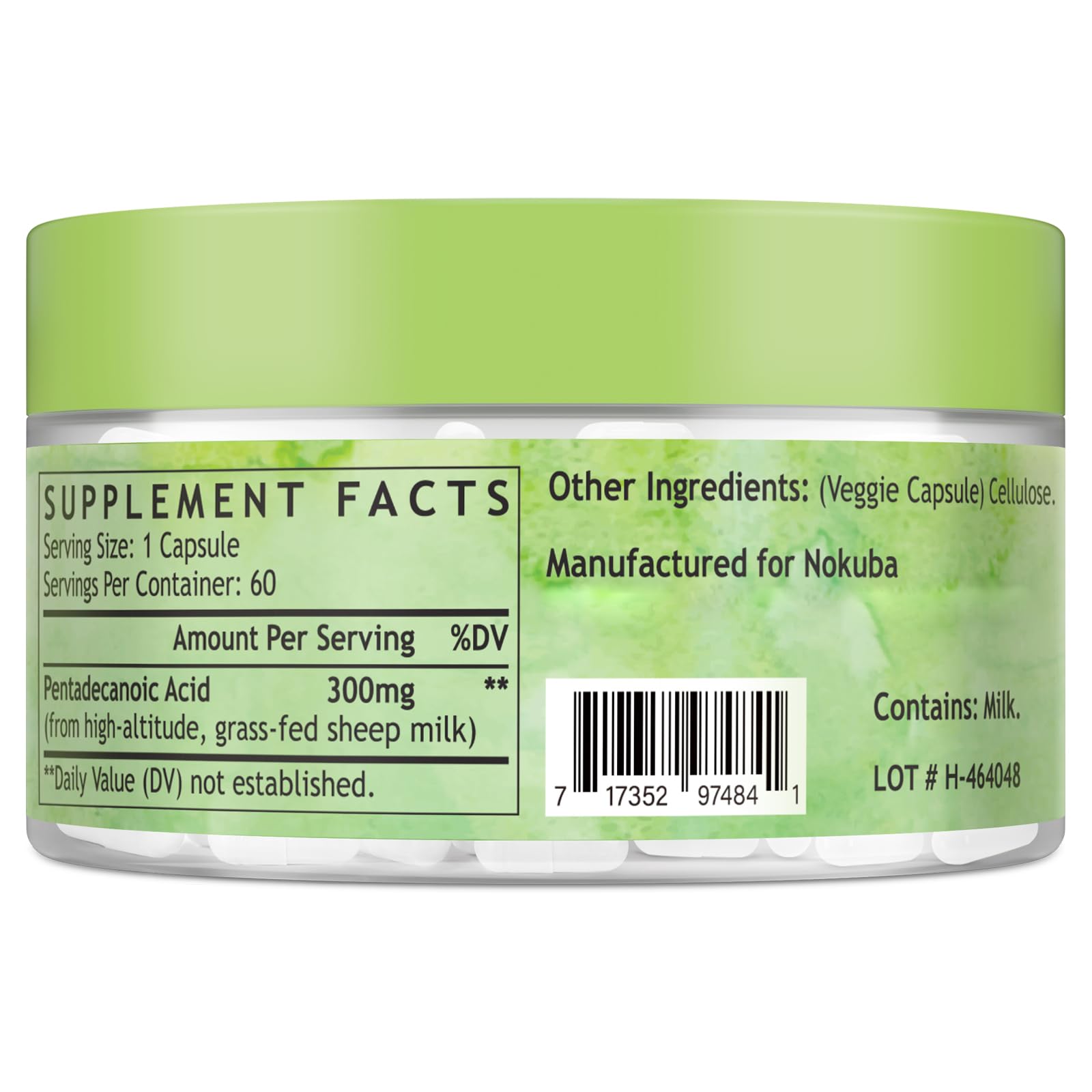 Nokuba Pentadecanoic Acid C15:0 300mg – High-Altitude Sheep Milk Sourced, 120 Capsules | USA Made
