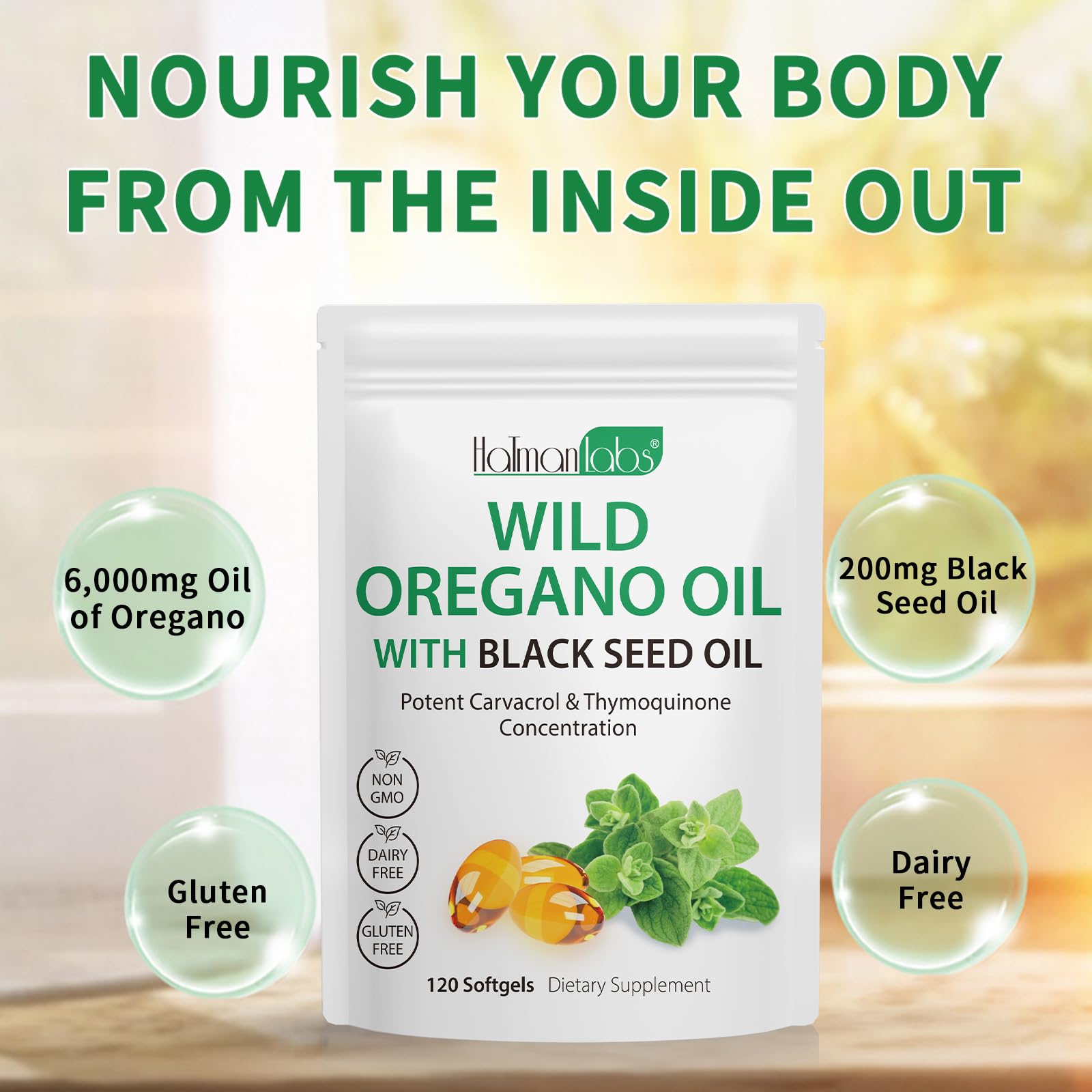 Oil of Oregano Softgels 6000mg + Black Seed Oil 200mg – 120 Count | Organic, Non-GMO