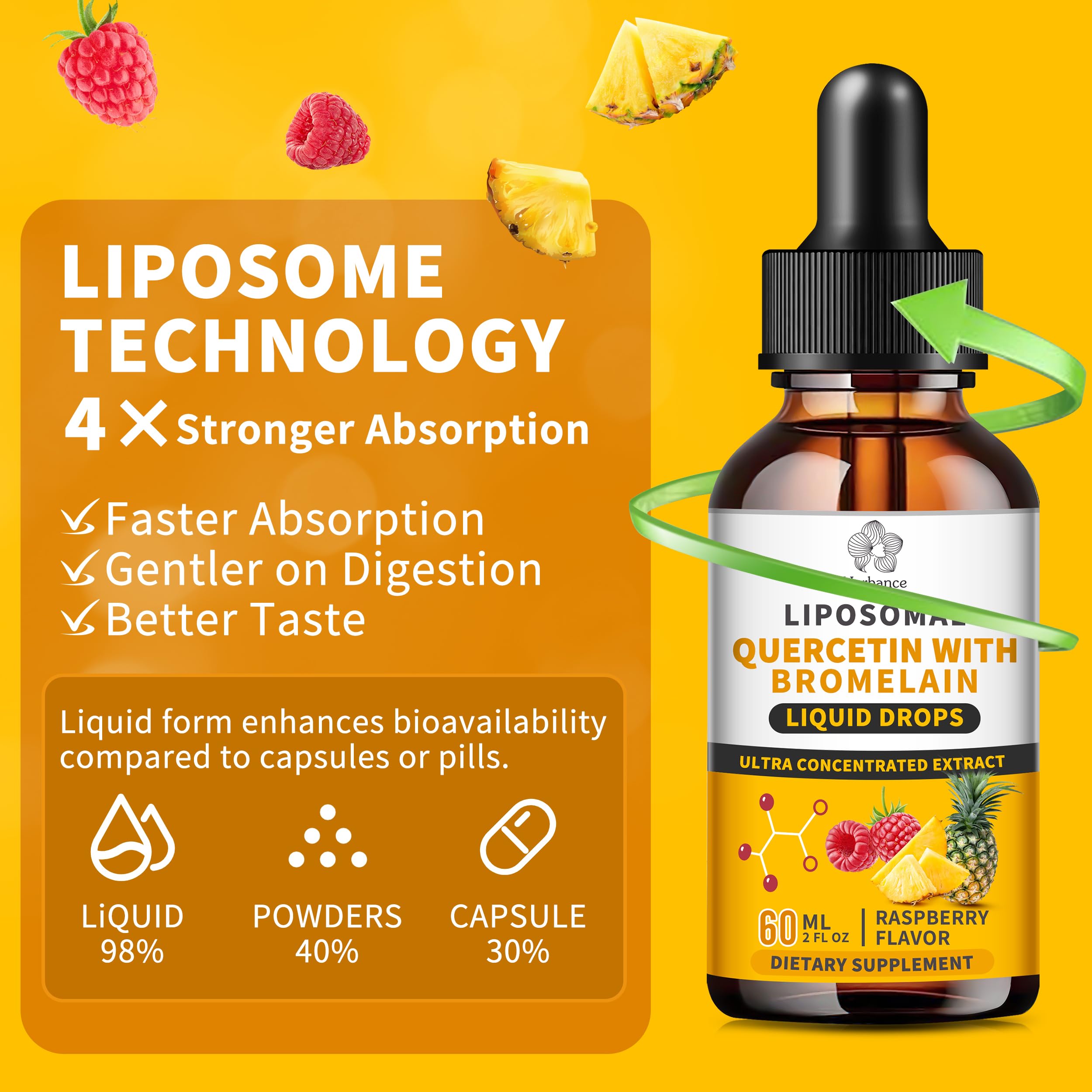 Liposomal Quercetin with Bromelain Liquid Drops – 700mg Quercetin + Bromelain for Immune, Heart & Antioxidant Support