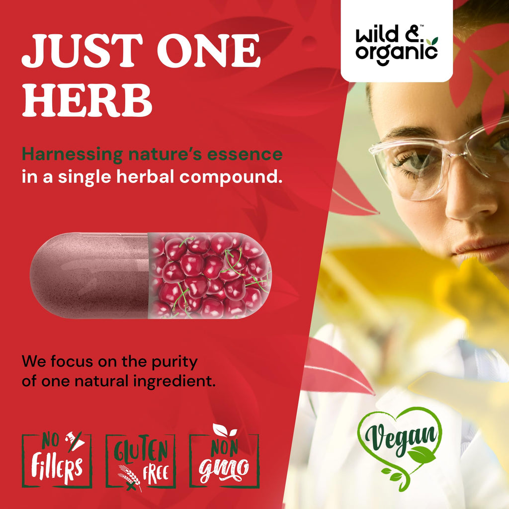 Wild & Organic Tart Cherry Capsules 600 mg – Uric Acid Support – 90 Day Supply – Vegan, Non-GMO