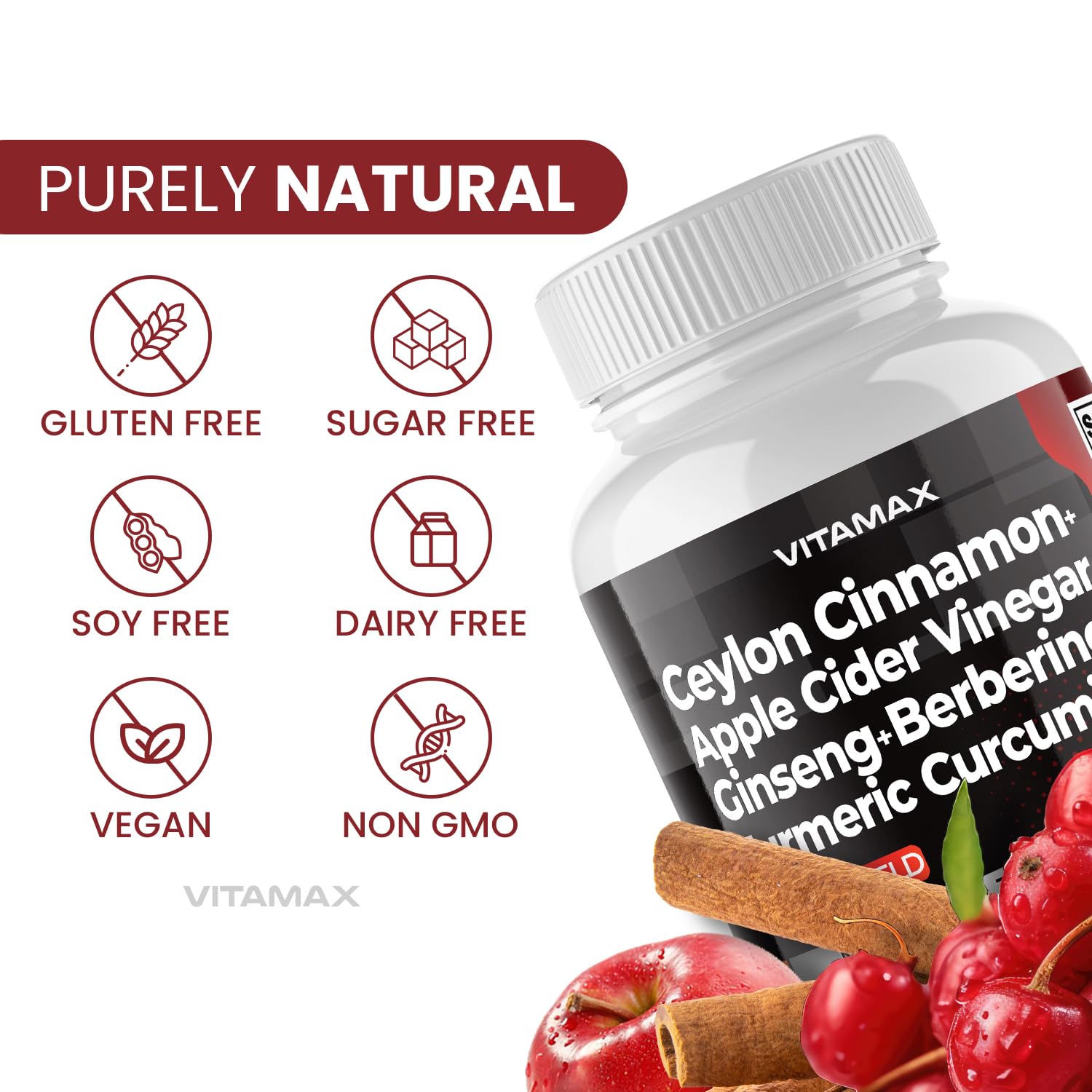 Gluco Health Support: Ceylon Cinnamon + Apple Cider Vinegar + Turmeric (60ct) – USA Made, Non-GMO