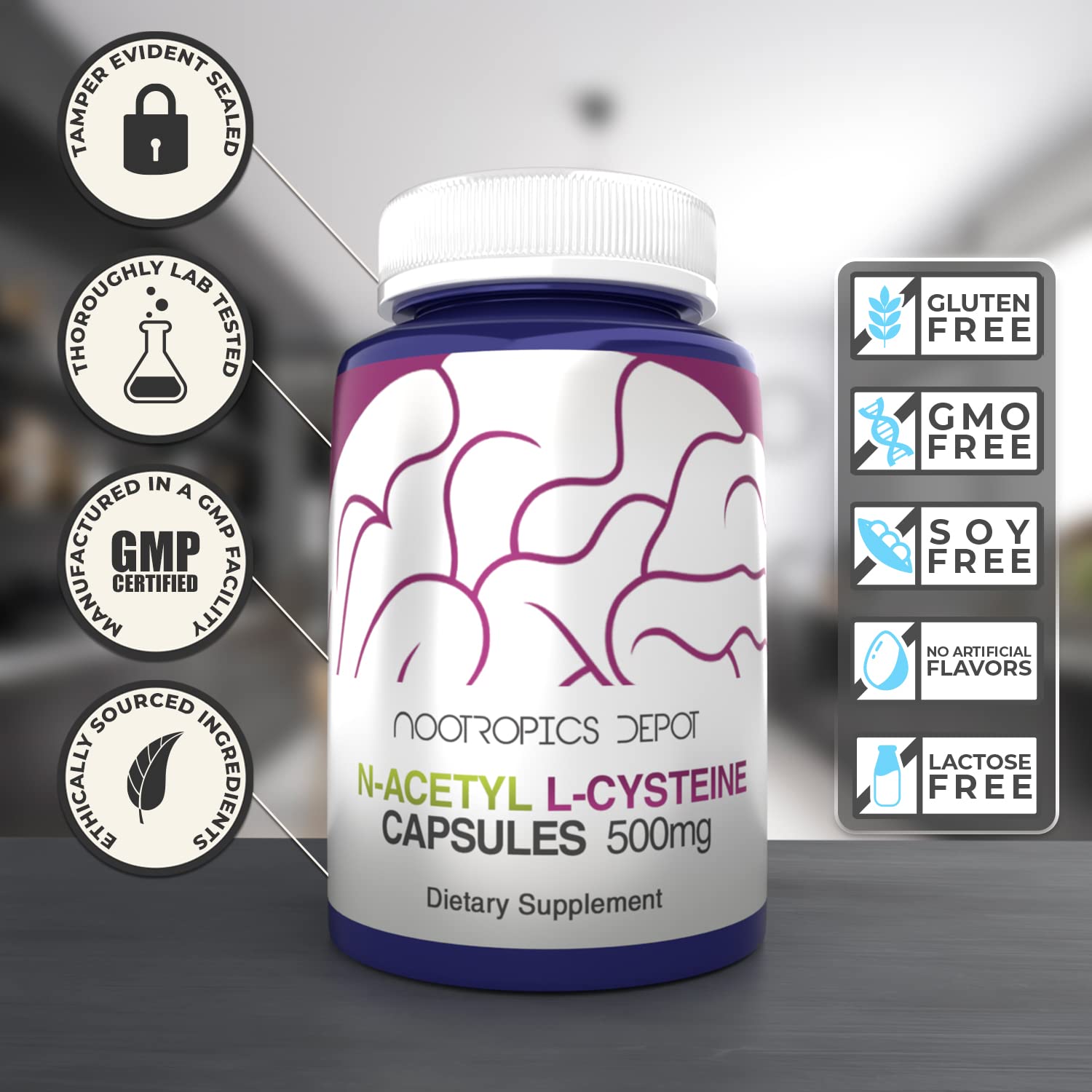 Nootropics Depot NAC 500mg Capsules – N-Acetyl L-Cysteine, 180 Count