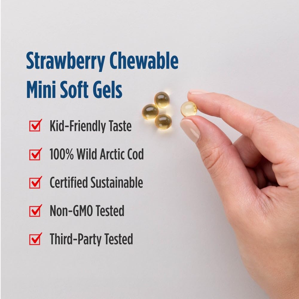 Nordic Naturals Children's DHA Strawberry – 90 Mini Chewable Soft Gels, 250 mg Omega-3 (EPA & DHA)