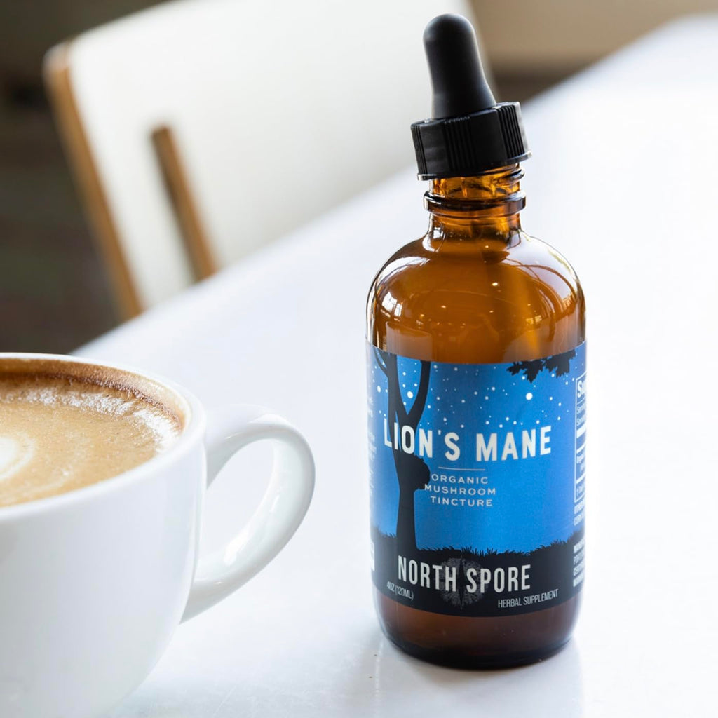 North Spore Organic Lion's Mane Mushroom Tincture (4 oz) | 100% Fruiting Body Extracts | for Focus, Memory, Brain Support | Certified Organic, Vegan, Non-GMO | Adaptogenic, Nootropic | Made in USA