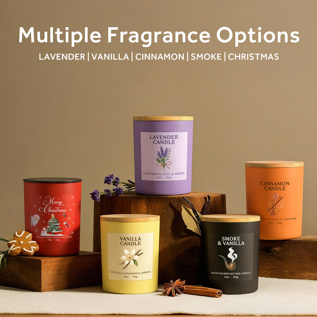 NORVENCE Lavender Candle - 10oz Soy Wax, Bamboo Lid | Relaxation & Home Decor
