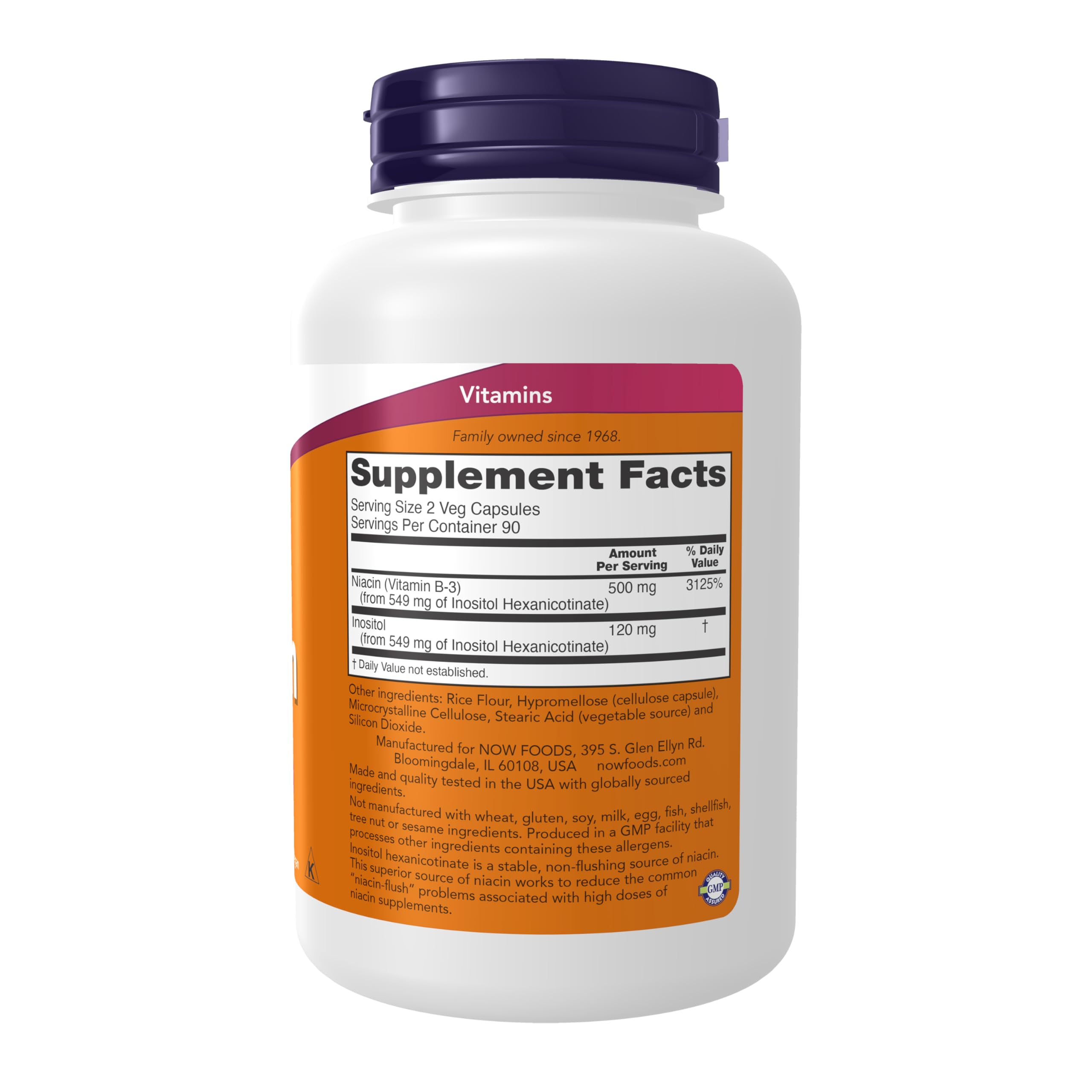 NOW Foods Niacin 250 mg Flush-Free (Vitamin B-3) | 180 Veg Capsules