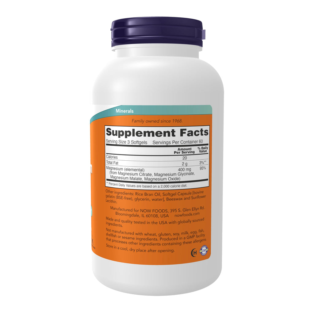 NOW Magnesium Citrate with Glycinate & Malate – Nervous System Support, 180 Softgels