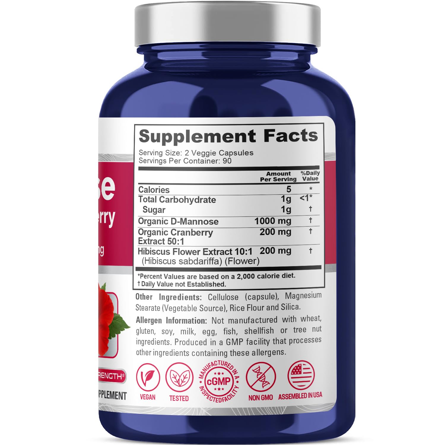 NusaPure D-Mannose Complex 1400 mg with Hibiscus & Cranberry – 180 Veggie Caps (Pack of 2)