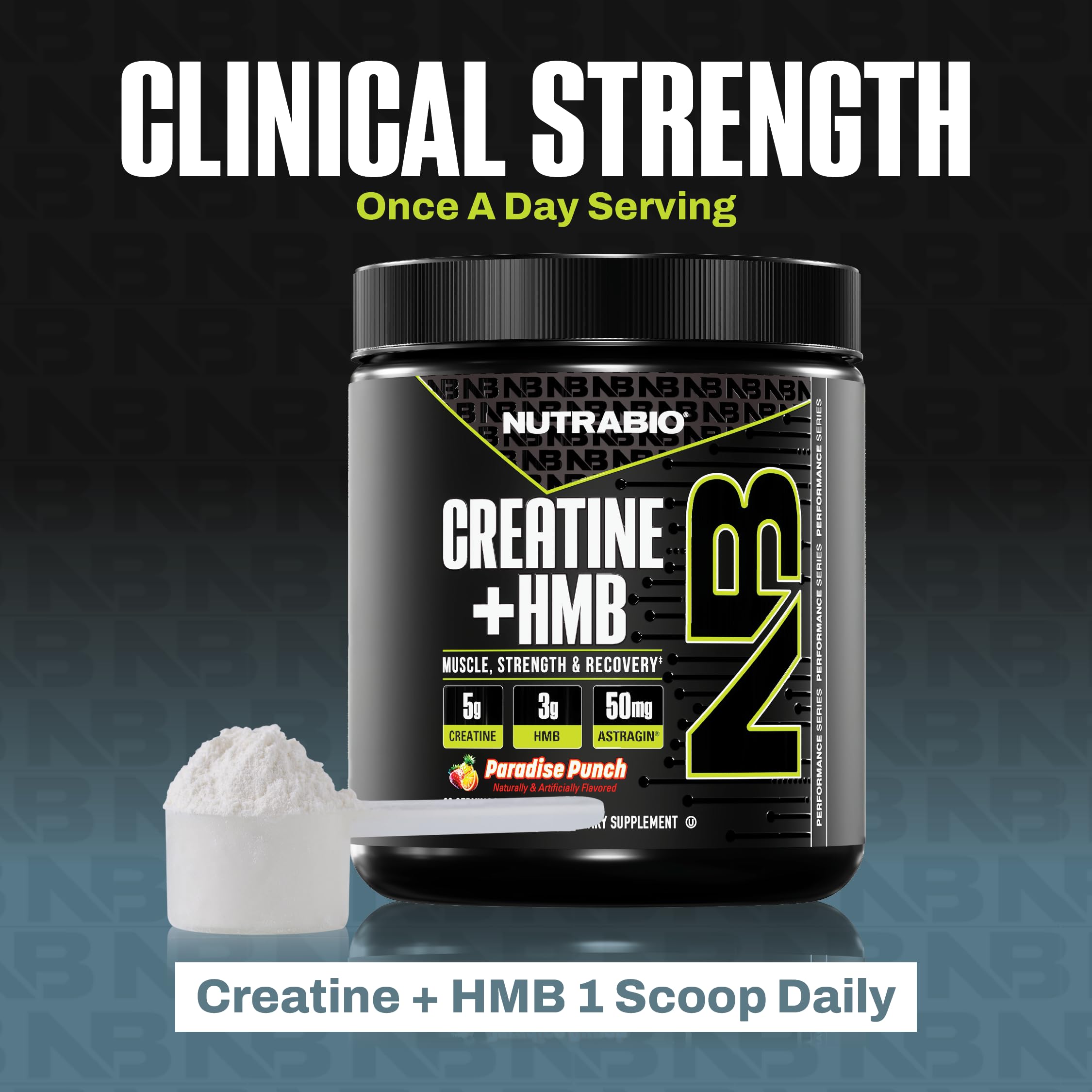 NutraBio Creatine + HMB Powder – Creatine Monohydrate + HMB (Paradise Punch) 30 Servings