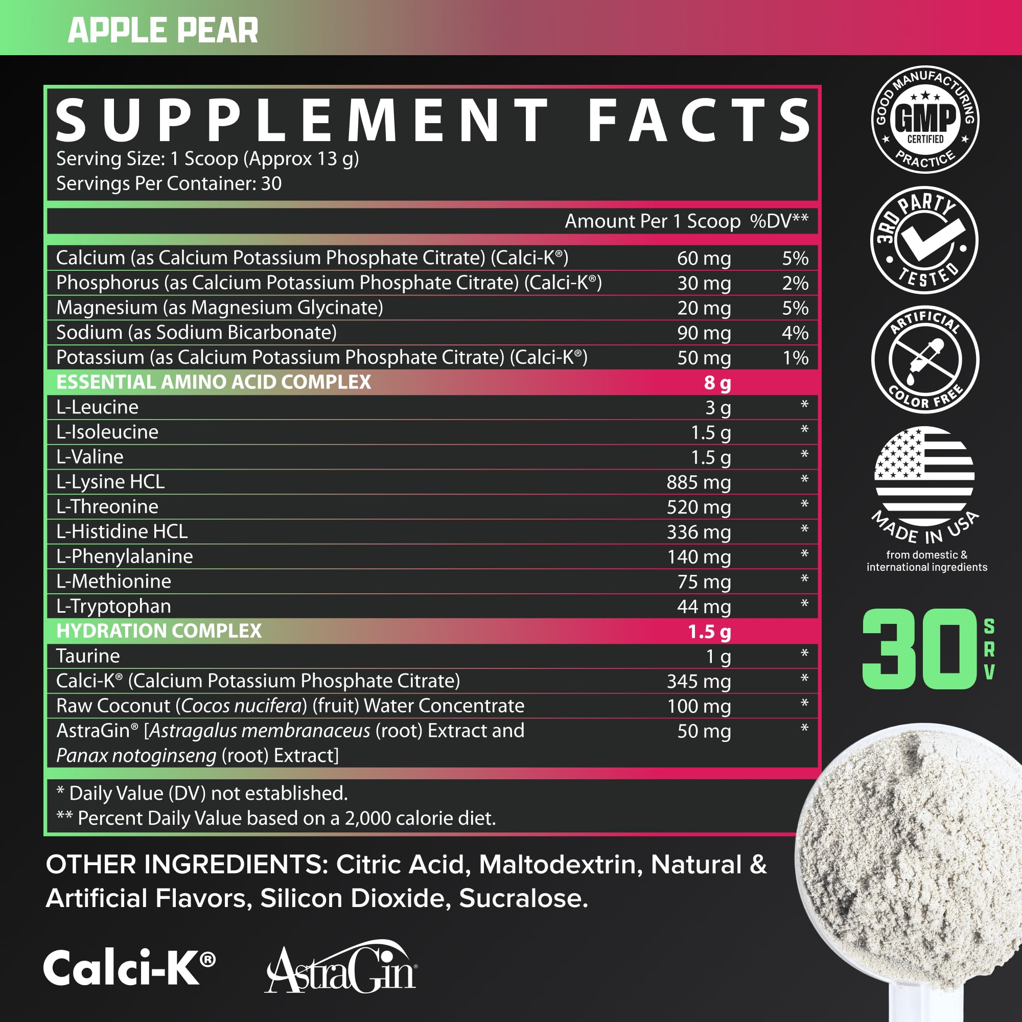 Nutrex Research EAA Hydration – Essential Amino Acids + Electrolytes | Apple Pear 30 Servings