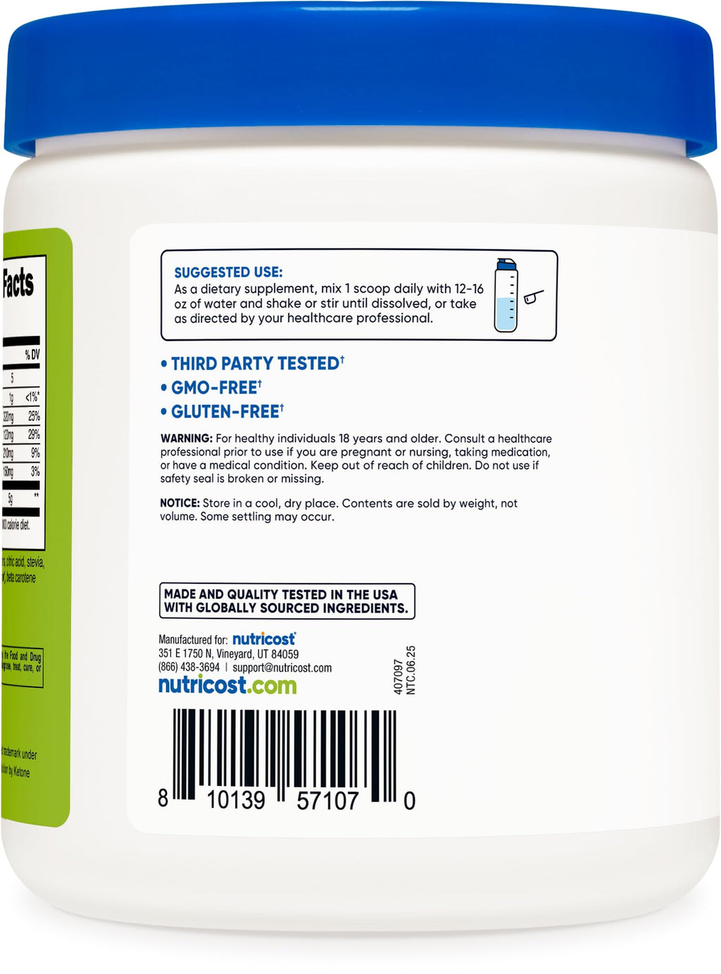 Nutricost BHB Salts Drink Mix – Green Apple, 30 Servings, 5g BHB per Serving