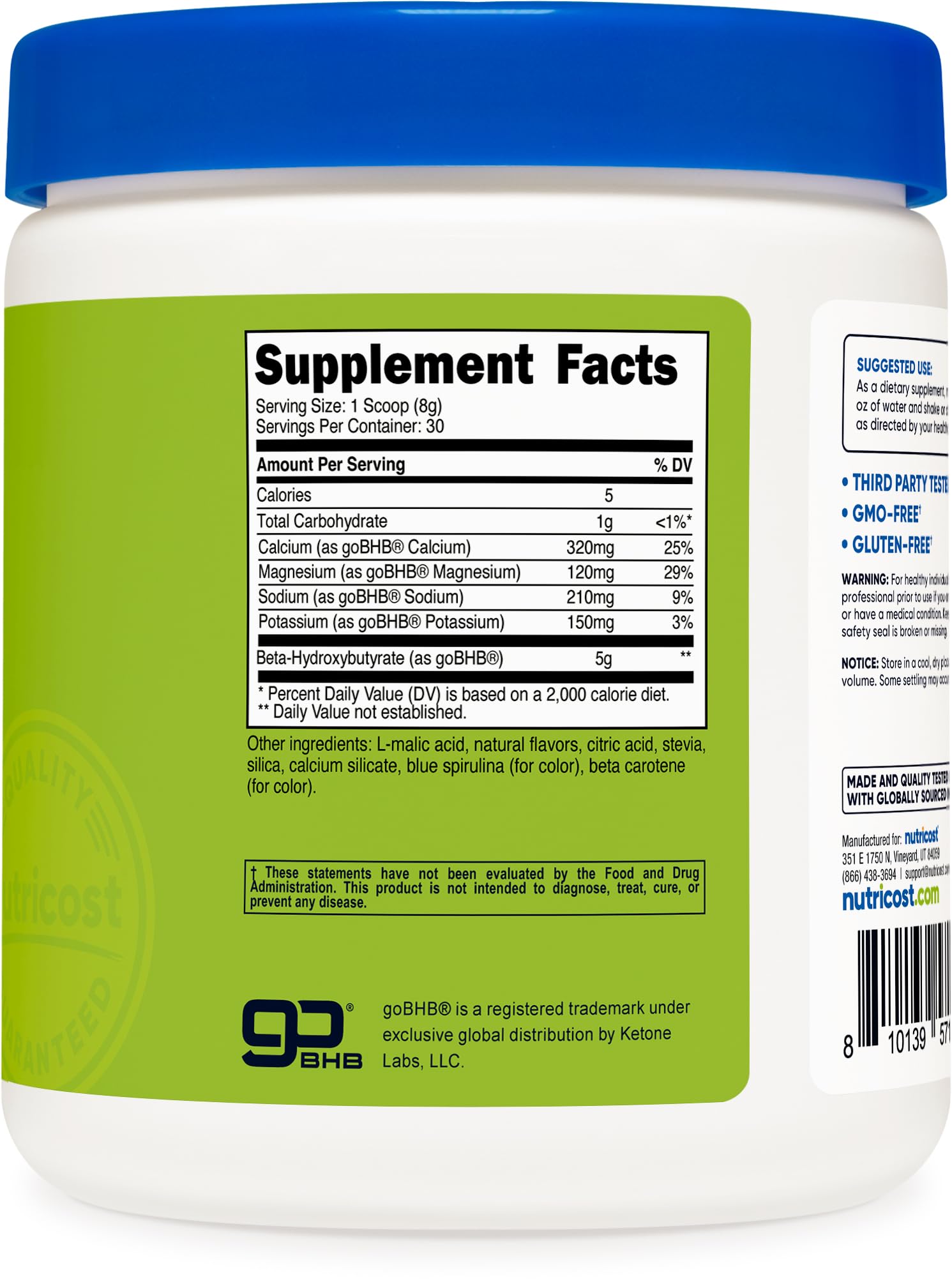 Nutricost BHB Salts Drink Mix – Green Apple, 30 Servings, 5g BHB per Serving