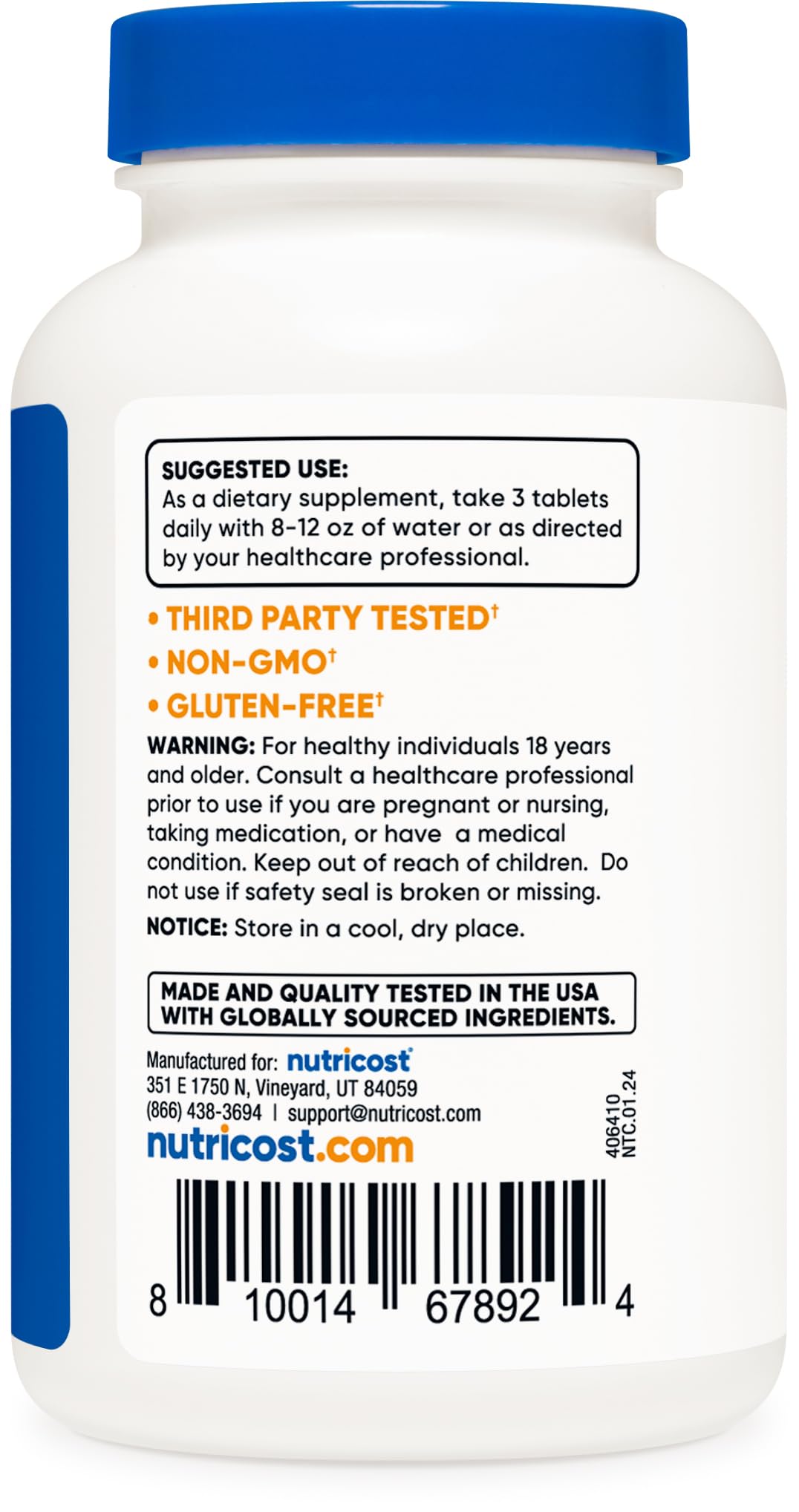 Nutricost Calcium Magnesium Zinc Tablets 1,415 mg – 180 Tablets, 60 Servings | Gluten Free, Non-GMO