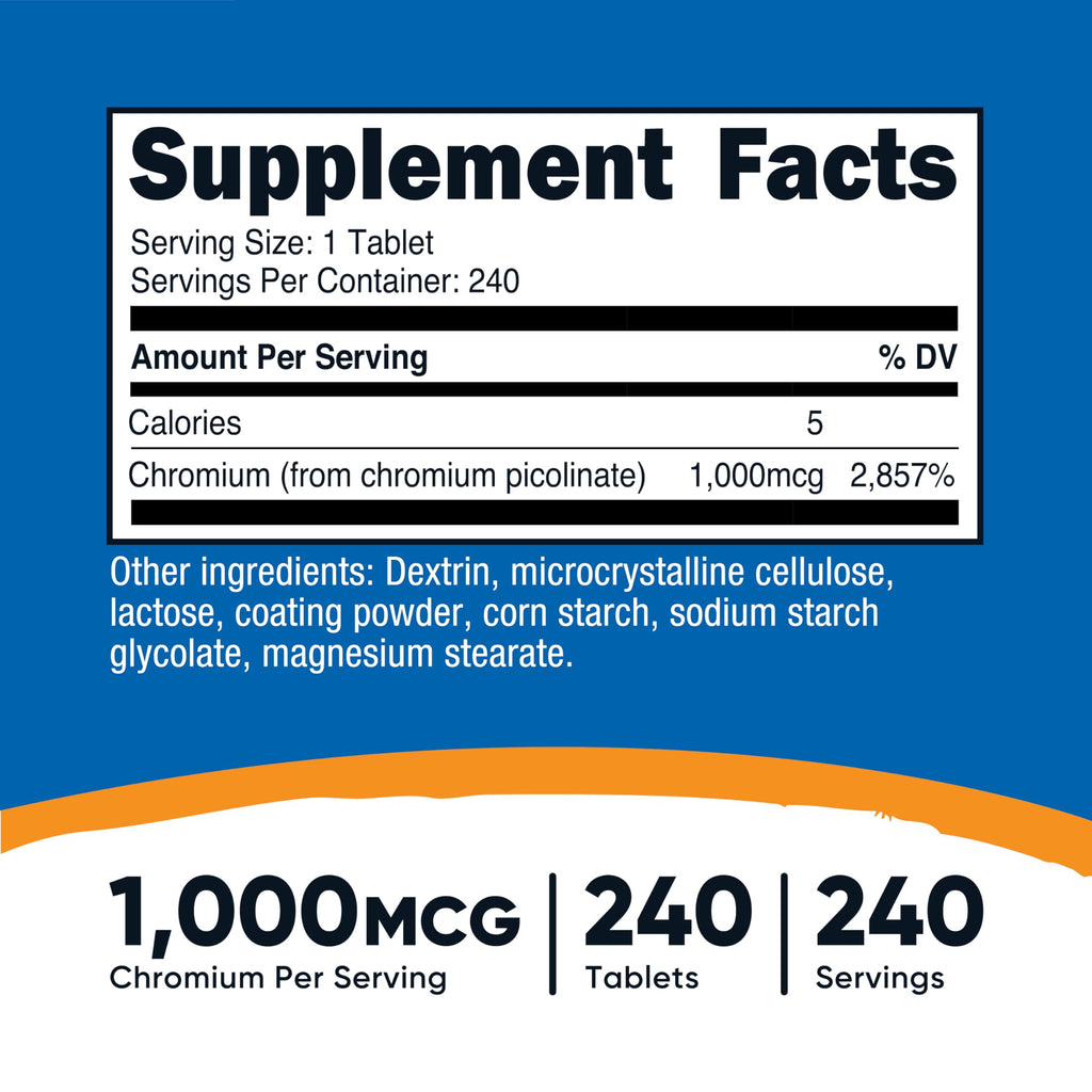 Nutricost Chromium 1000mcg - 240 Tablets | Gluten Free, Non-GMO