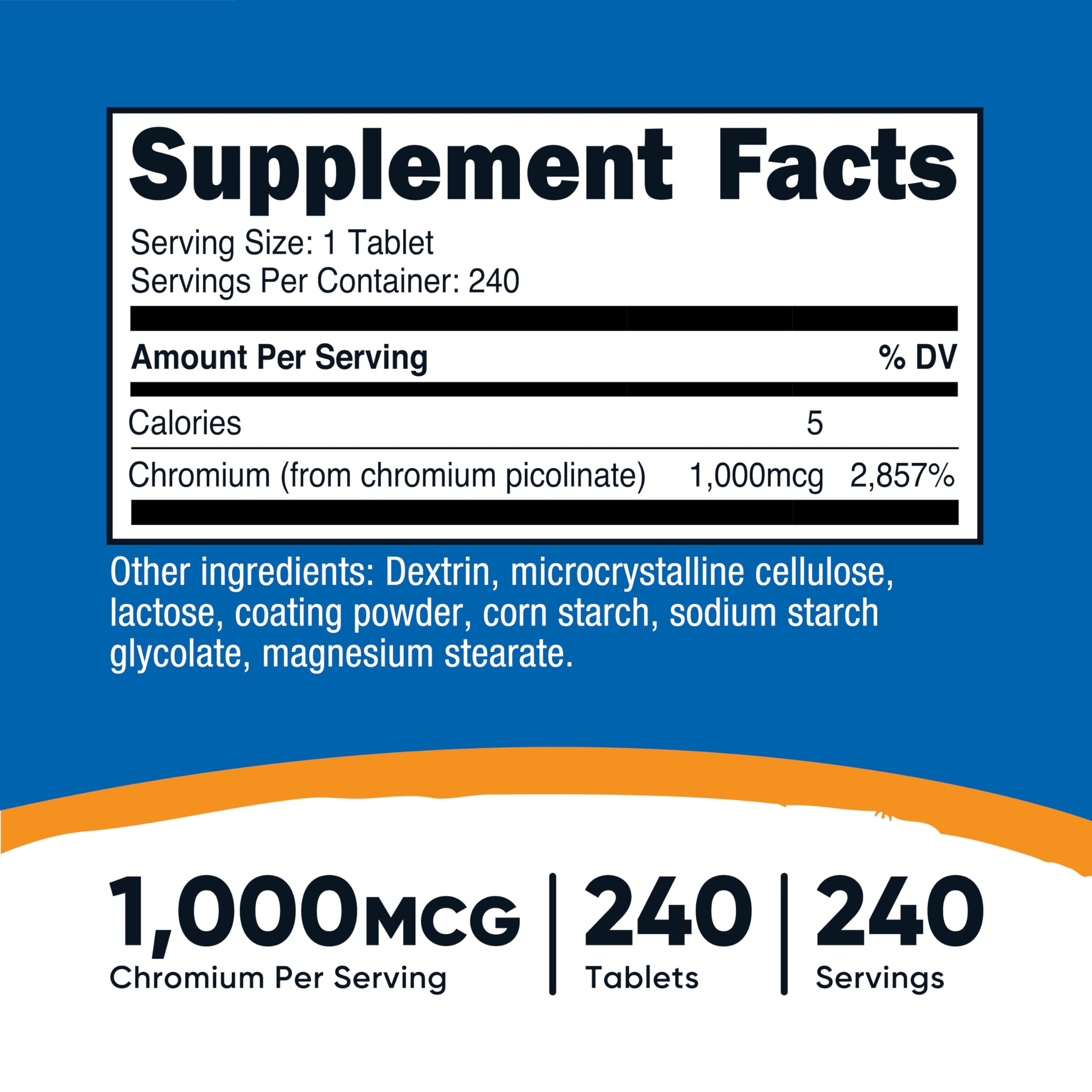 Nutricost Chromium 1000mcg - 240 Tablets | Gluten Free, Non-GMO