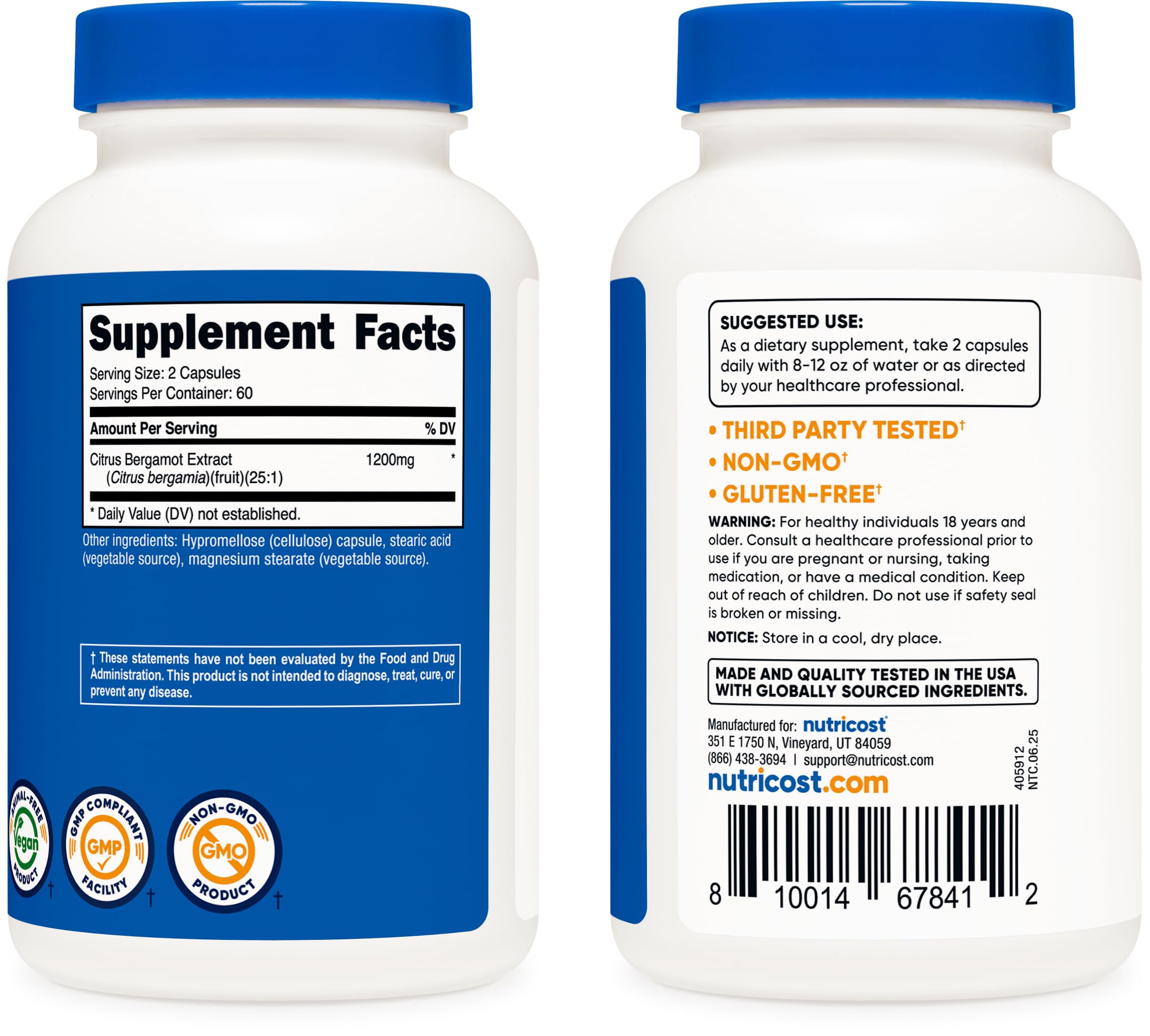 Nutricost Citrus Bergamot Capsules 1,200mg – 25:1 Extract – 60 Servings – Gluten Free, Vegan & Non-GMO
