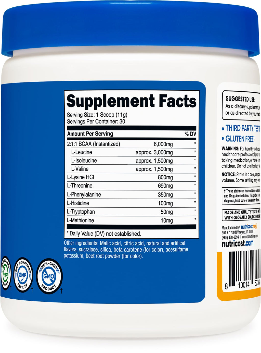 Nutricost EAA Powder 30 Servings Peach Mango — Essential Amino Acids, Non-GMO, Gluten Free, Vegetarian Friendly (Pack of 2)
